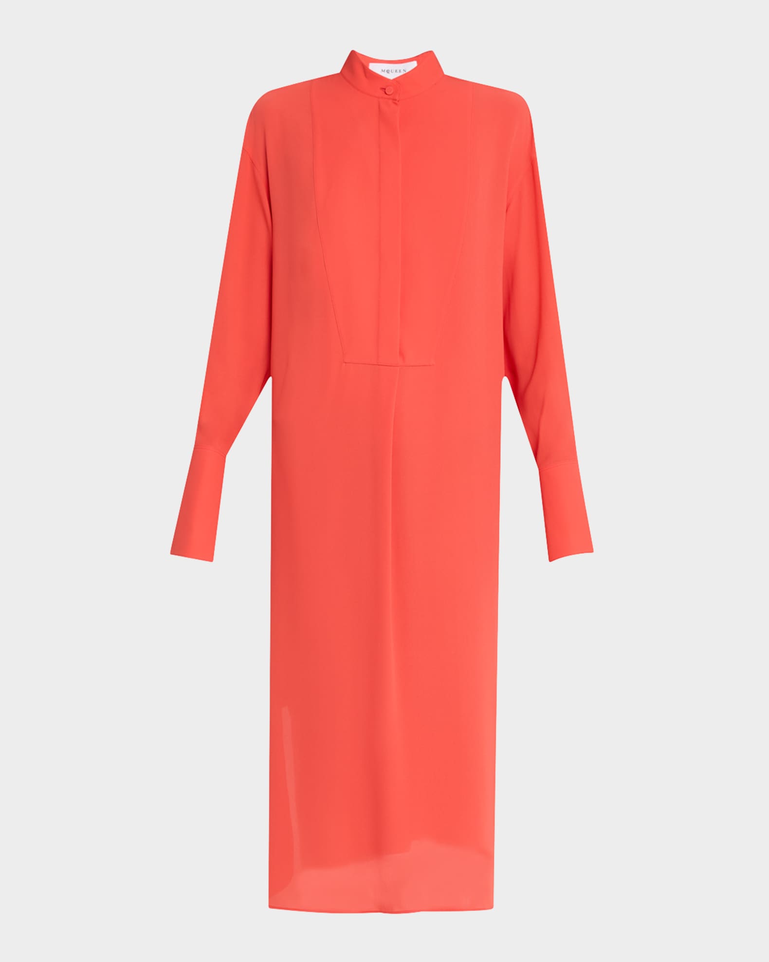 Long-Sleeve Silk Midi Day Shirtdress 0