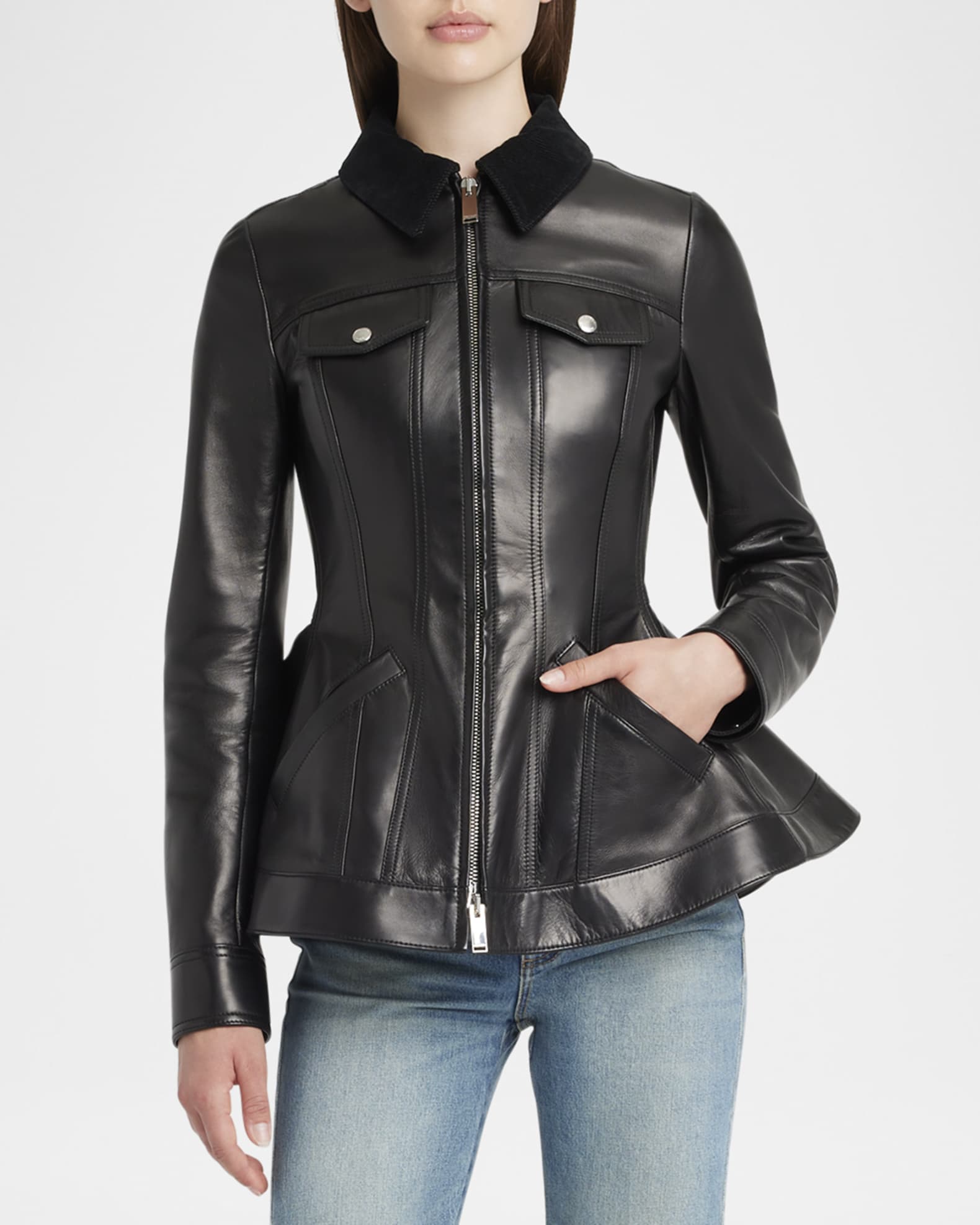 McQueen Leather Bird Peplum Jacket Neiman Marcus