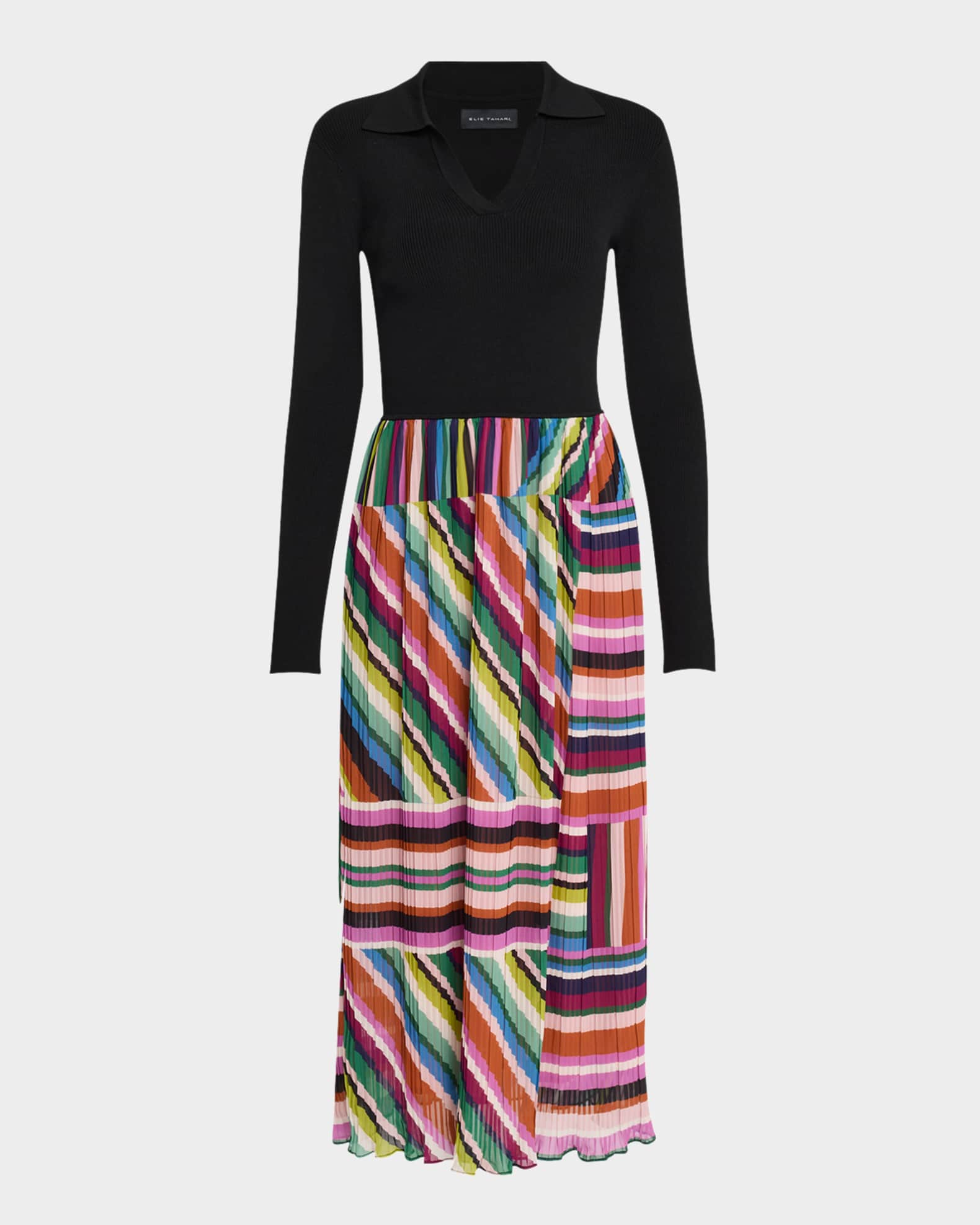 Elie Tahari Women s Mave Pleated Mixed Media Midi Dress