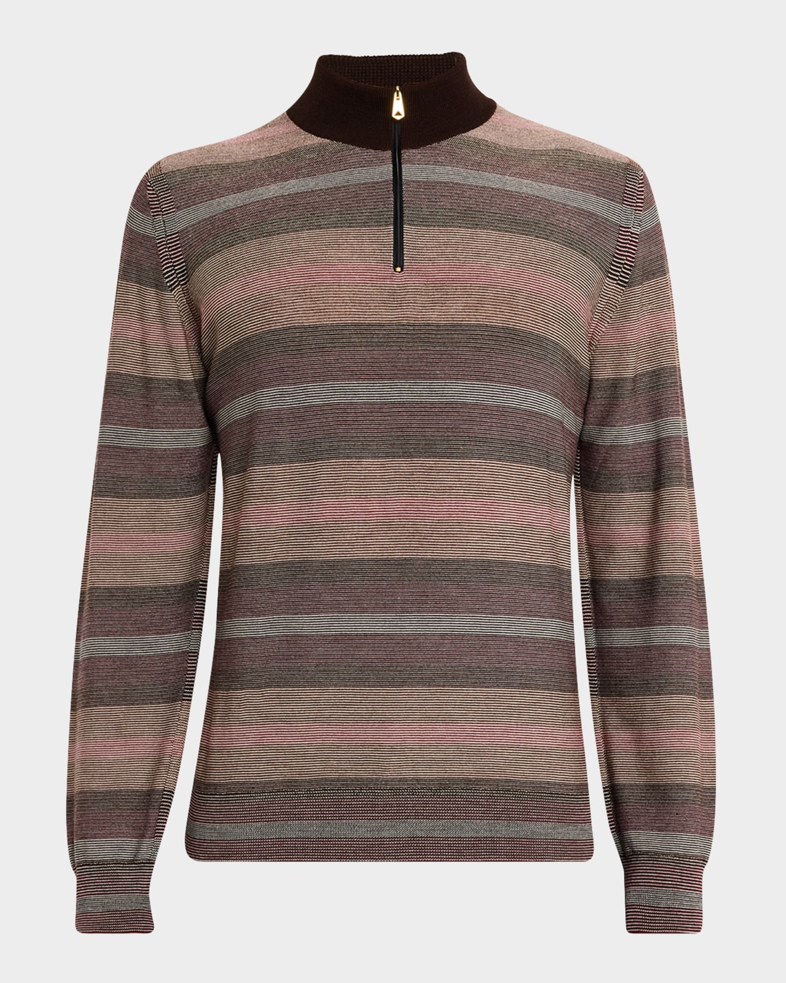 Men's Cotton and Wool Multi-Stripe Quarter-Zip Sweater 0