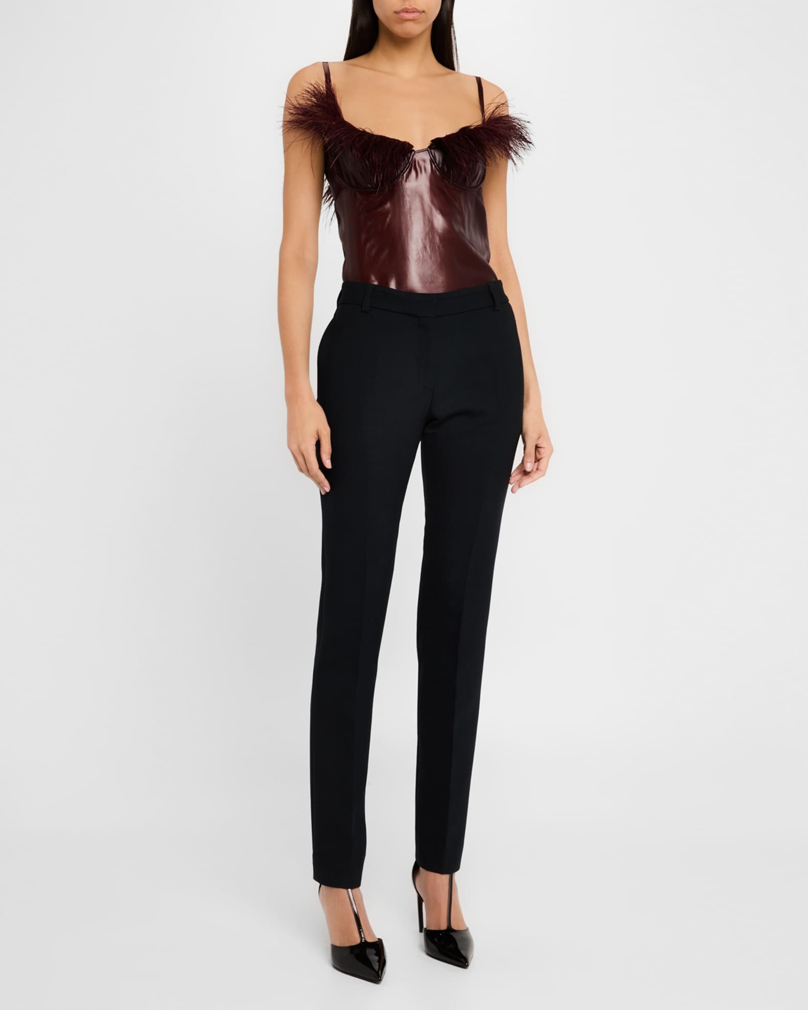 Ferragamo Feather-Trim Bustier Sheer Cami | Neiman Marcus