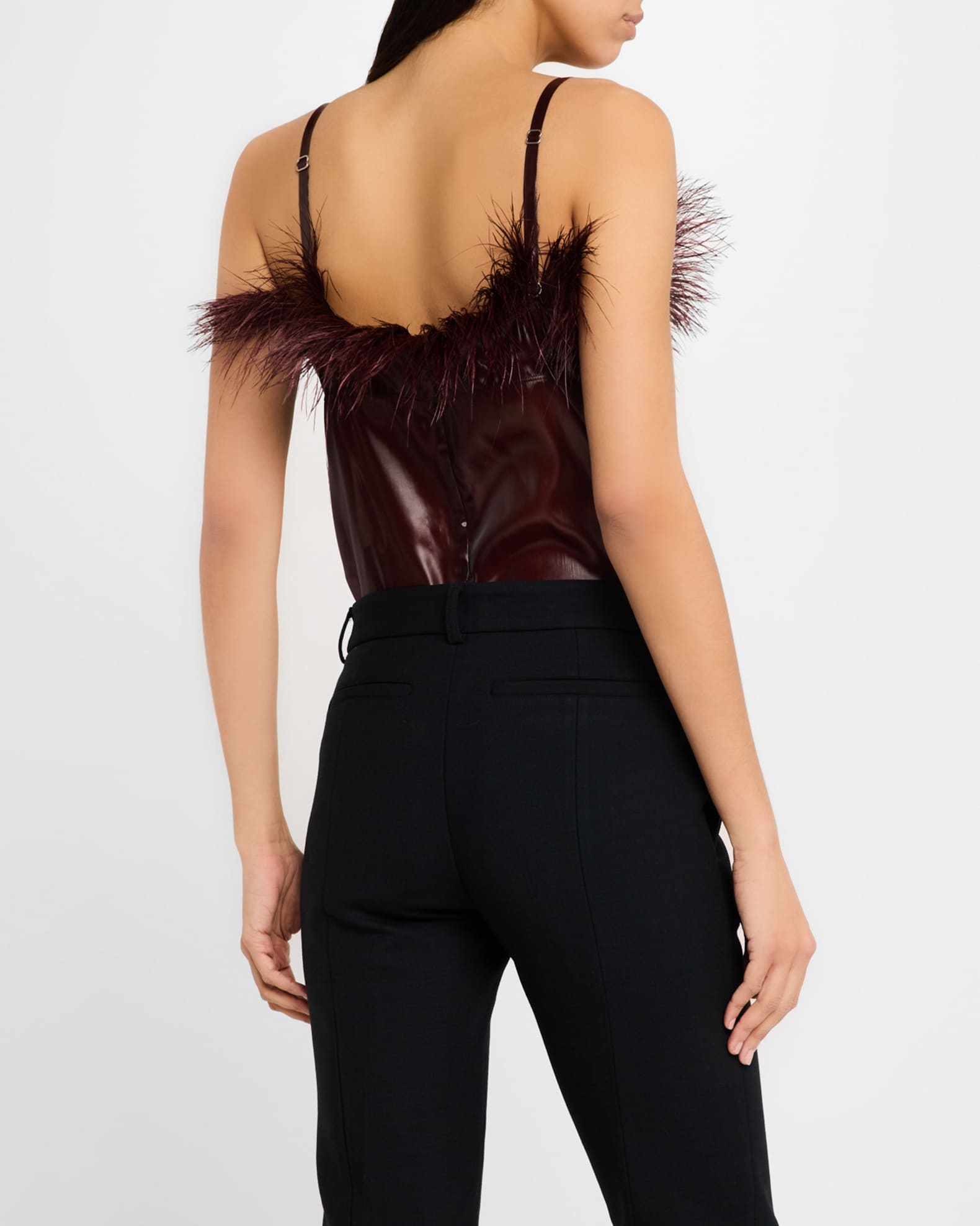 Ferragamo Feather-Trim Bustier Sheer Cami | Neiman Marcus