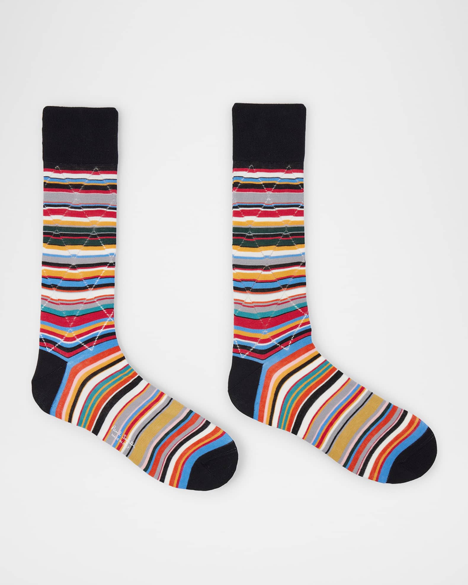 Men's Openwork Stripe Argyle-Overlay Crew Socks 1