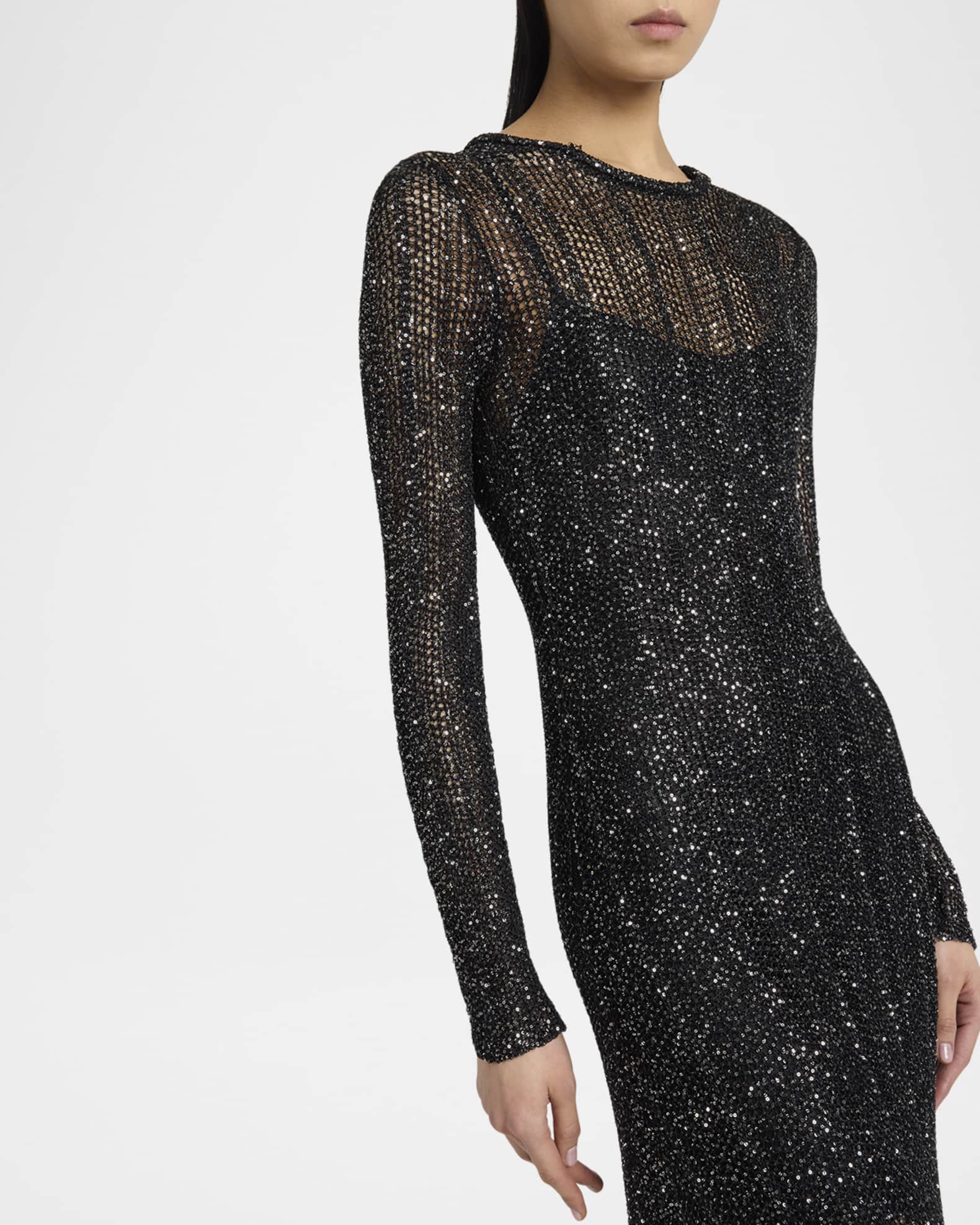 ALAIA Long Sequined Knit Long Sleeve Dress Neiman Marcus