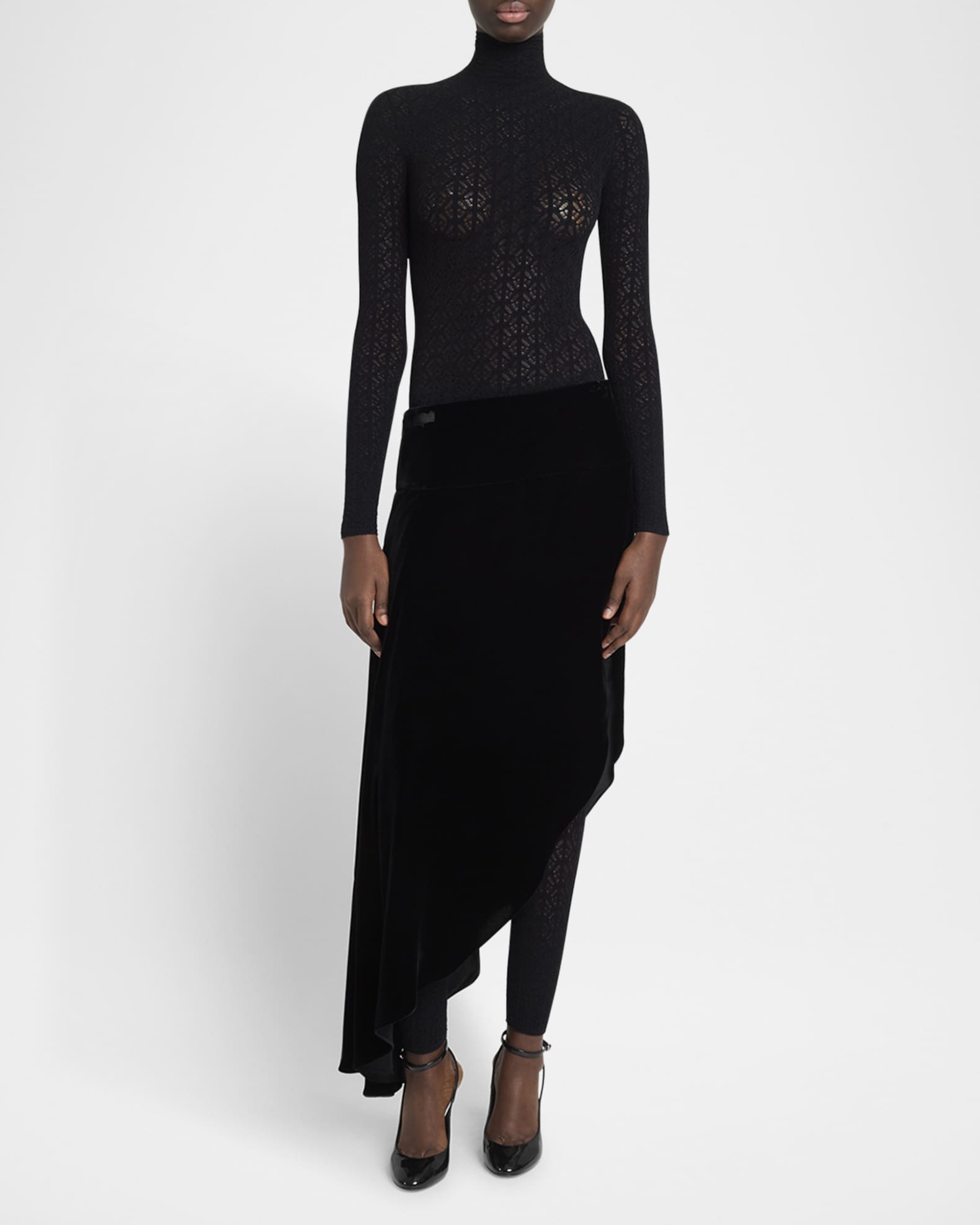 ALAIA Asymmetric Velvet Midi Skirt | Neiman Marcus