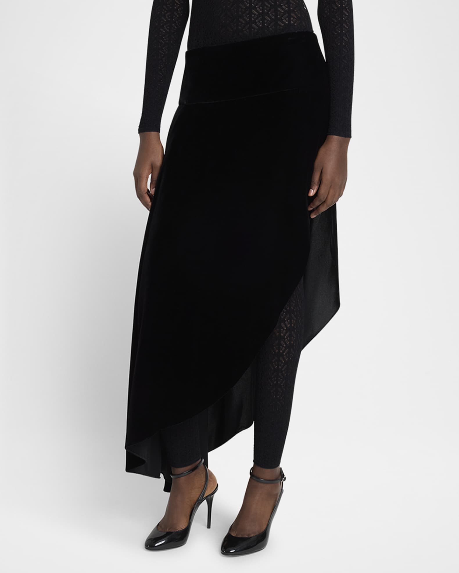 ALAIA Asymmetric Velvet Midi Skirt | Neiman Marcus