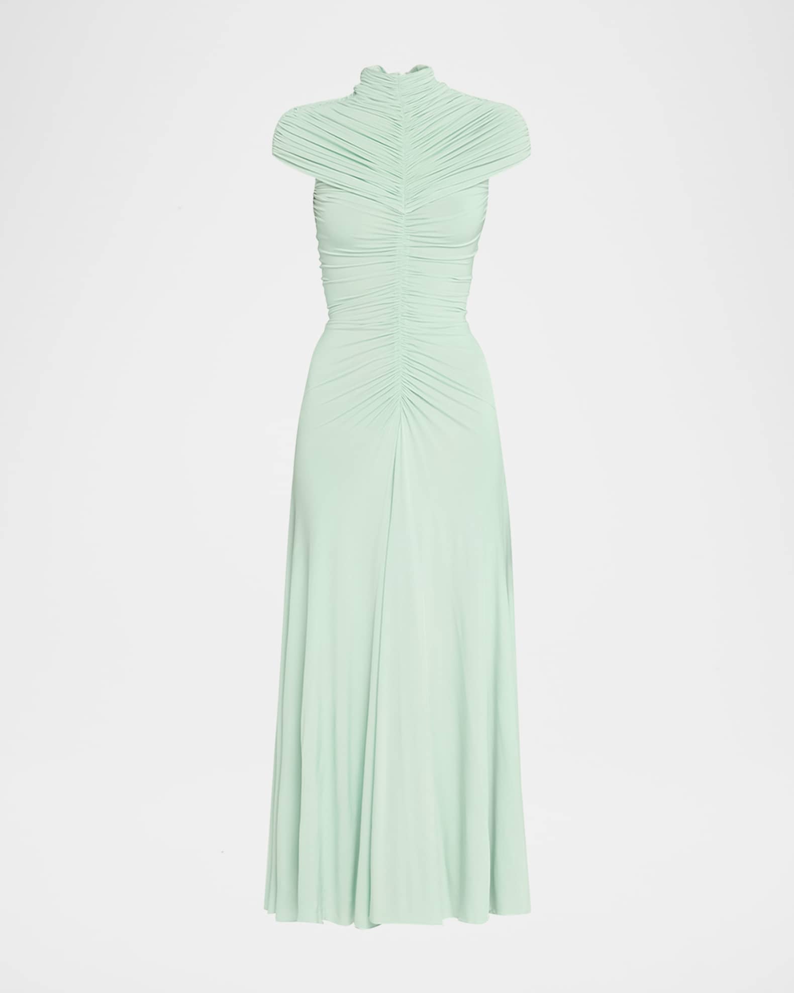 Long High-Neck Ruched Dress 0