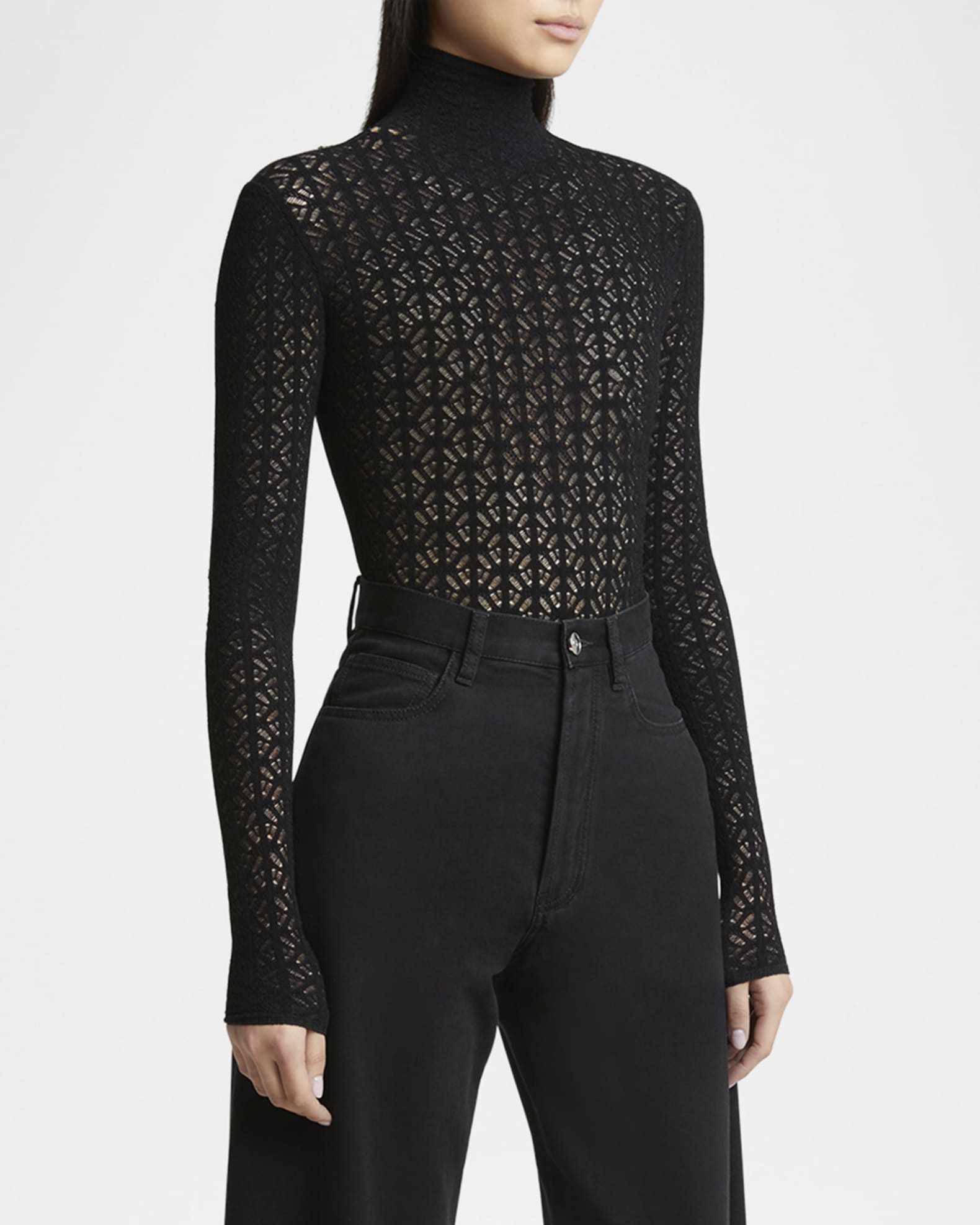 Geometric Lace High-Neck Bodysuit