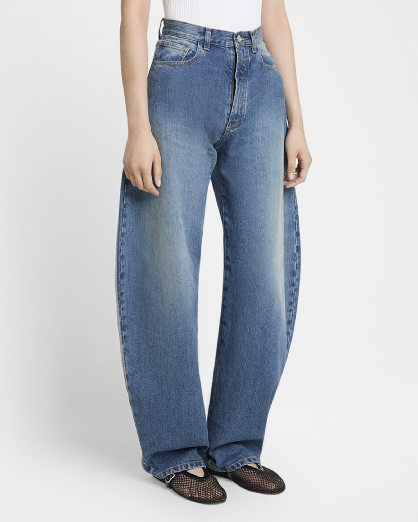 ALAIA Mid-Rise Wide-Leg Barrel Jeans | Neiman Marcus