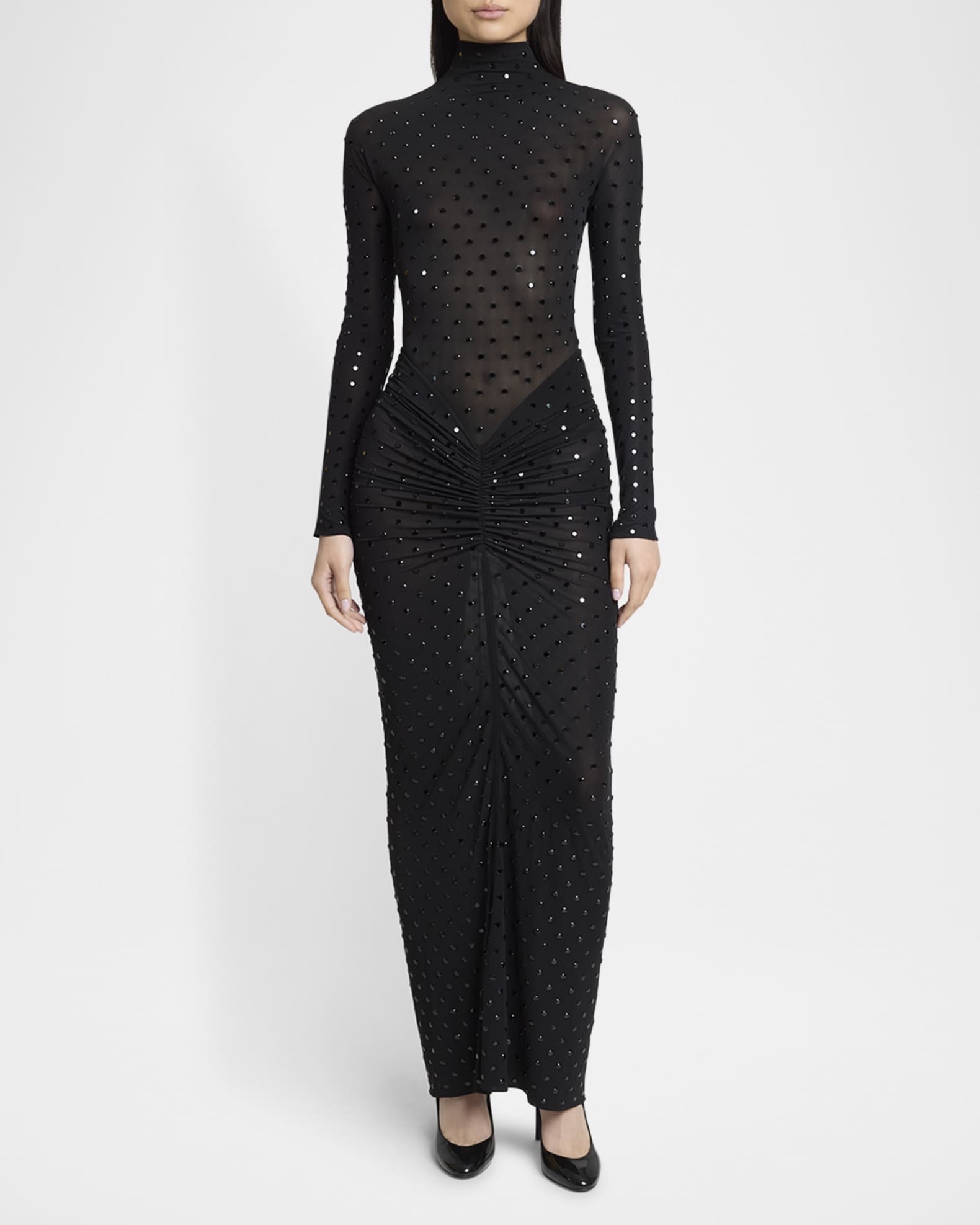 ALAIA Studded LongSleeve Draped Sheer Maxi Dress Neiman Marcus — free download