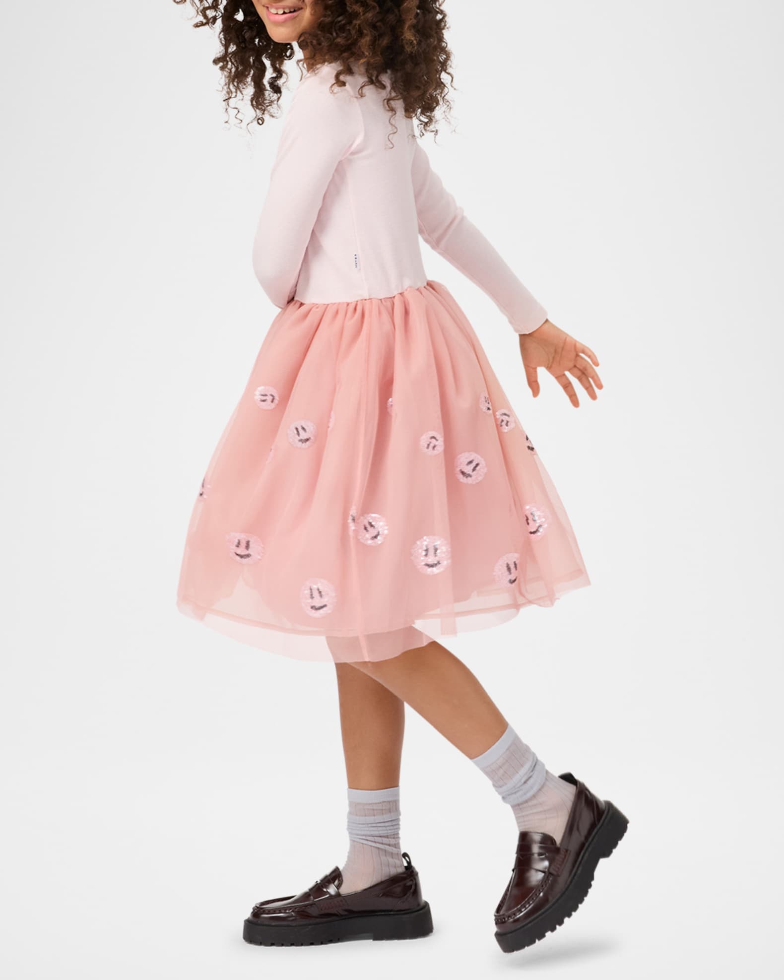 Girl's Cyrus Long-Sleeve Sequin Tulle Combo Dress 1