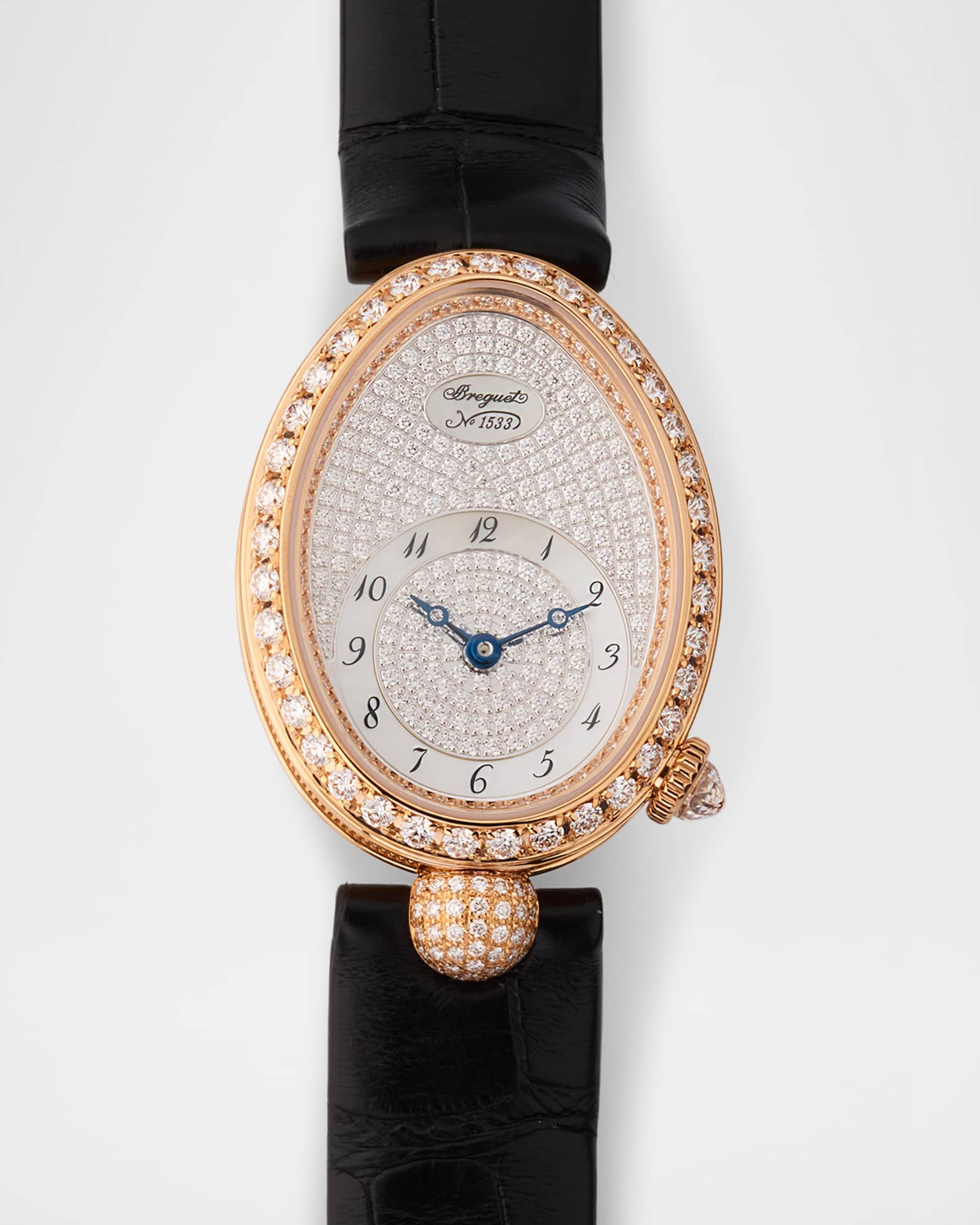 18K Rose Gold 25mm Reine de Naples Diamond Watch with Alligator Strap 0