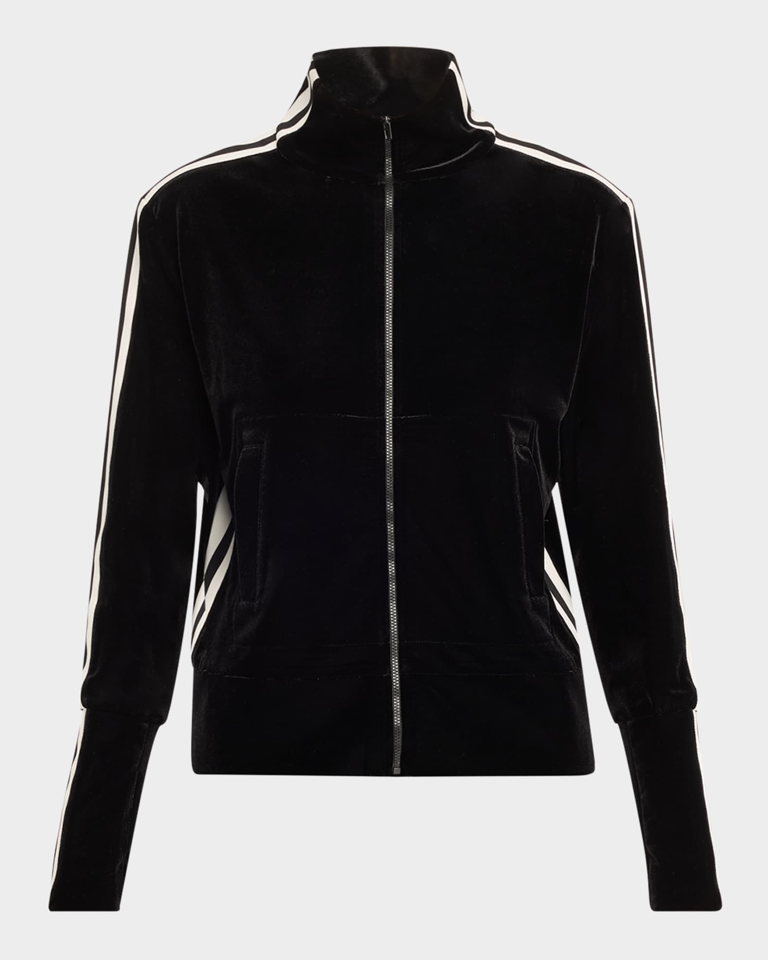 Norma Kamali Velvet Side Stripe Turtle Jacket BLACK OFF St