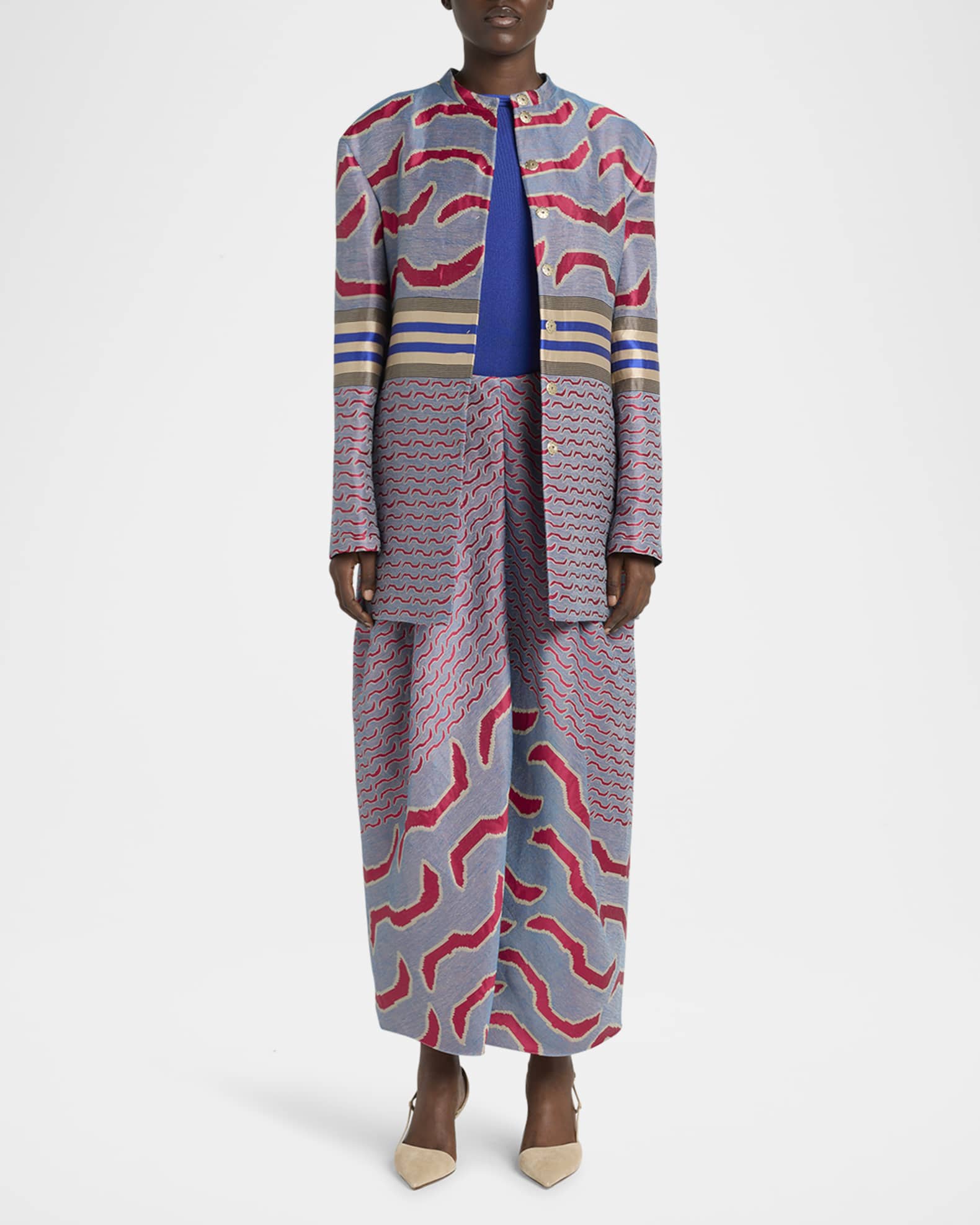 Patterned Jacquard Pleated Maxi Skirt 1