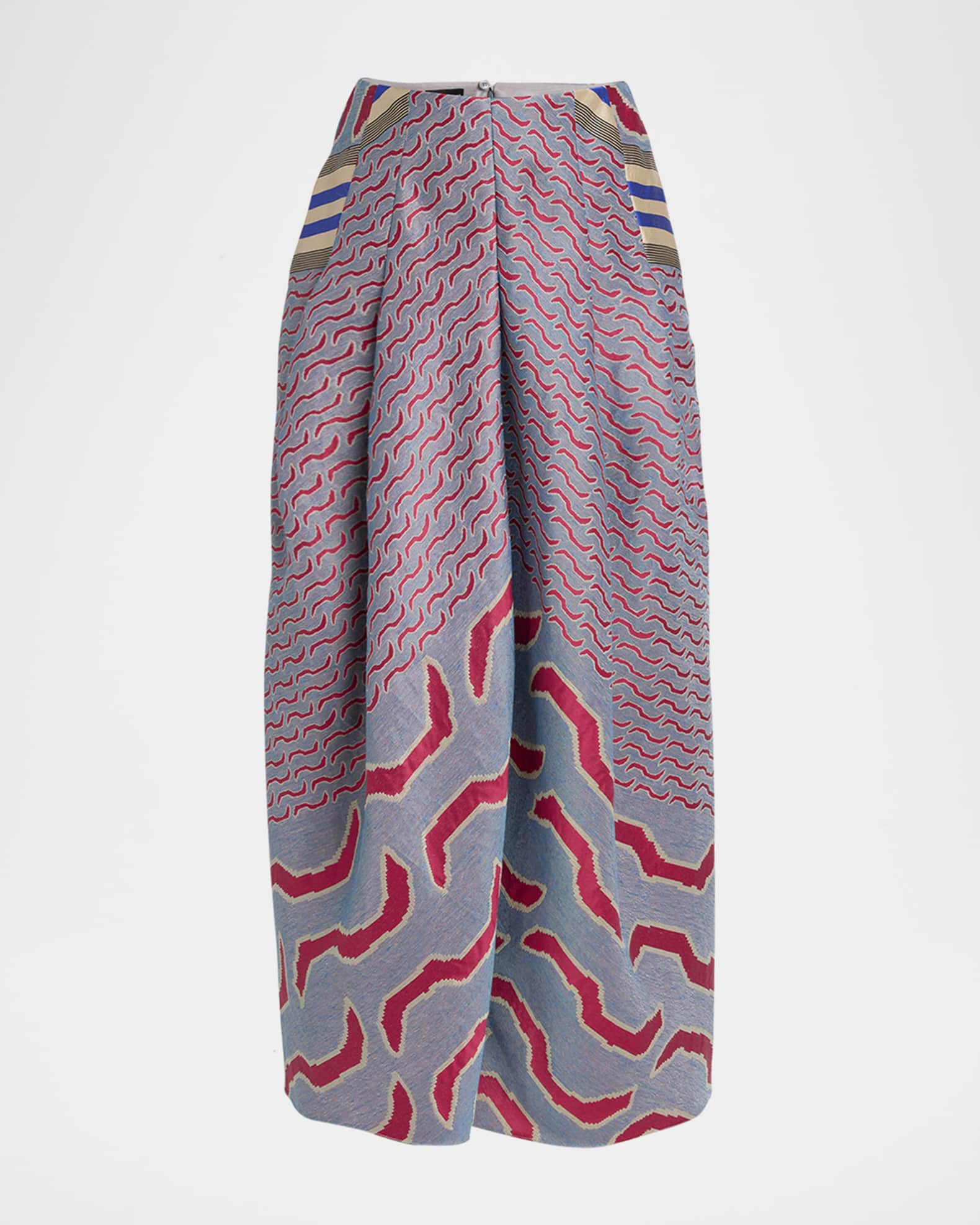 Patterned Jacquard Pleated Maxi Skirt 0