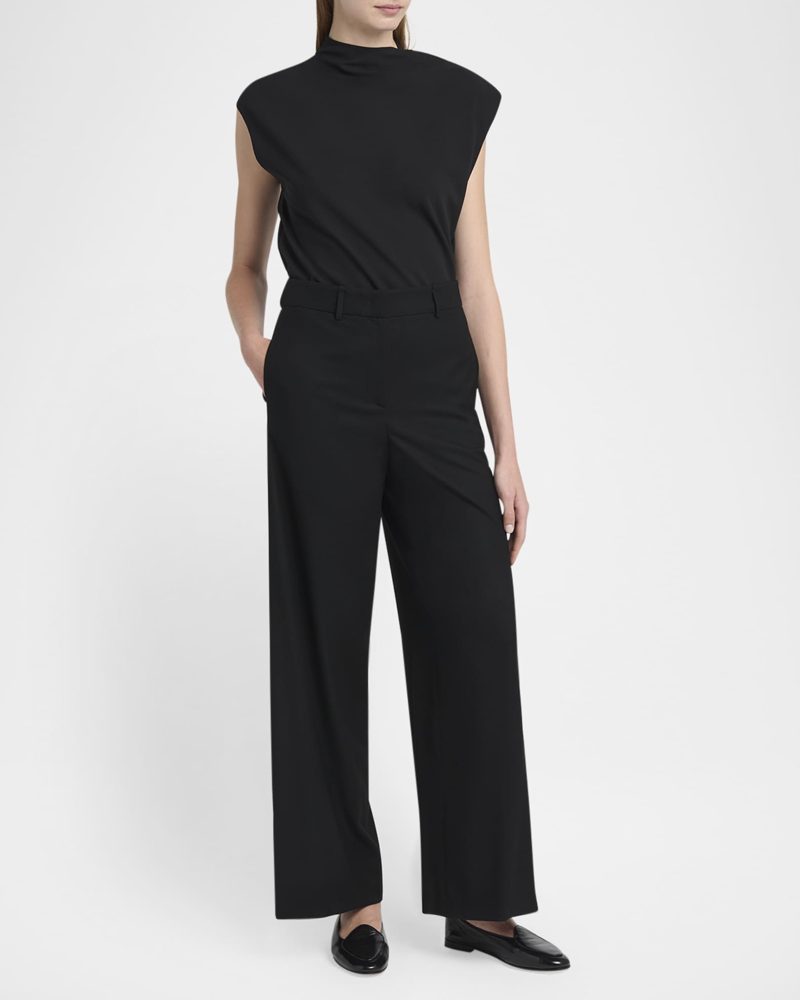 1990s Giorgio Armani Wide Leg Pants in Black on Black