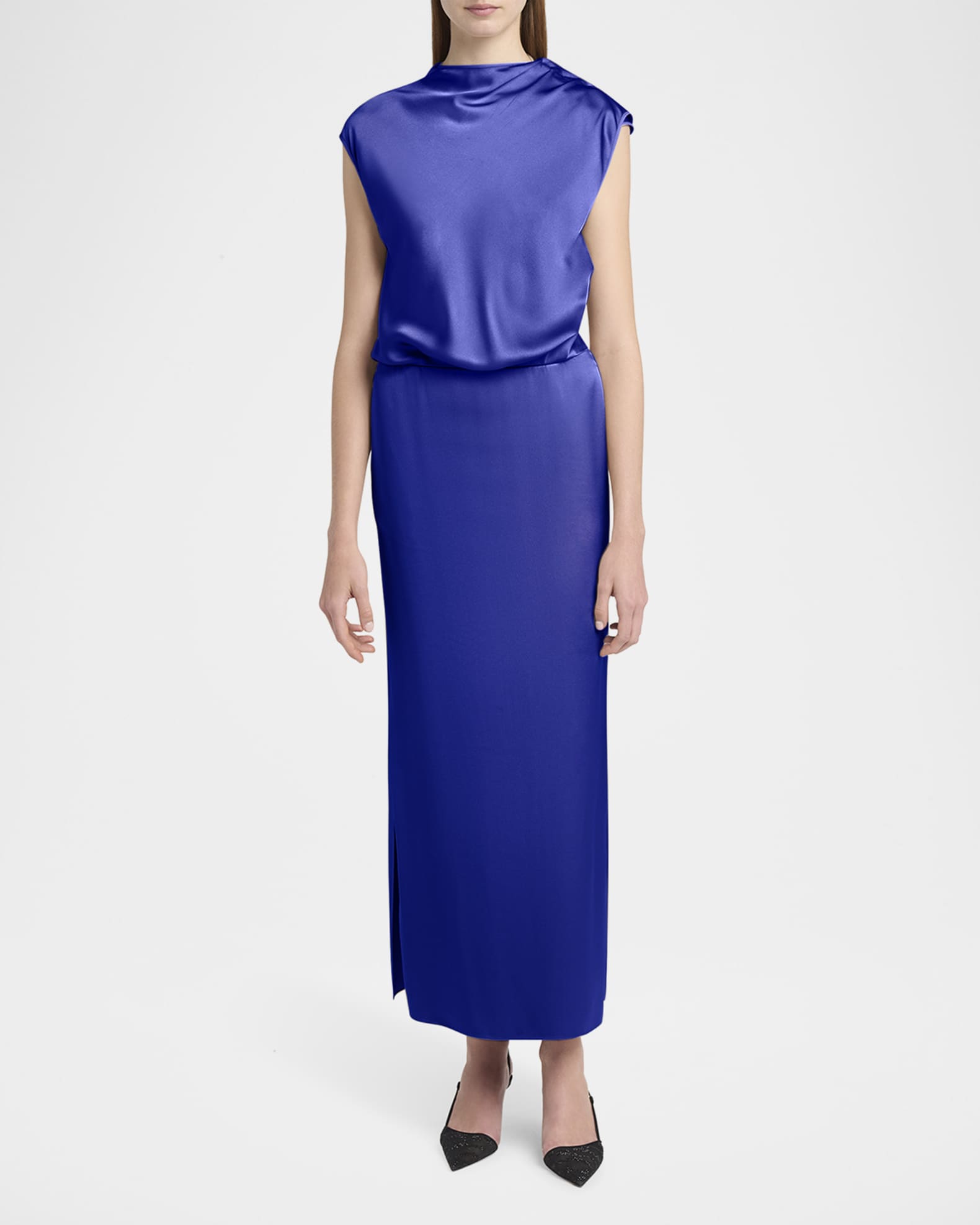 Giorgio Armani High-Neck Double Silk Satin Gown | Neiman Marcus