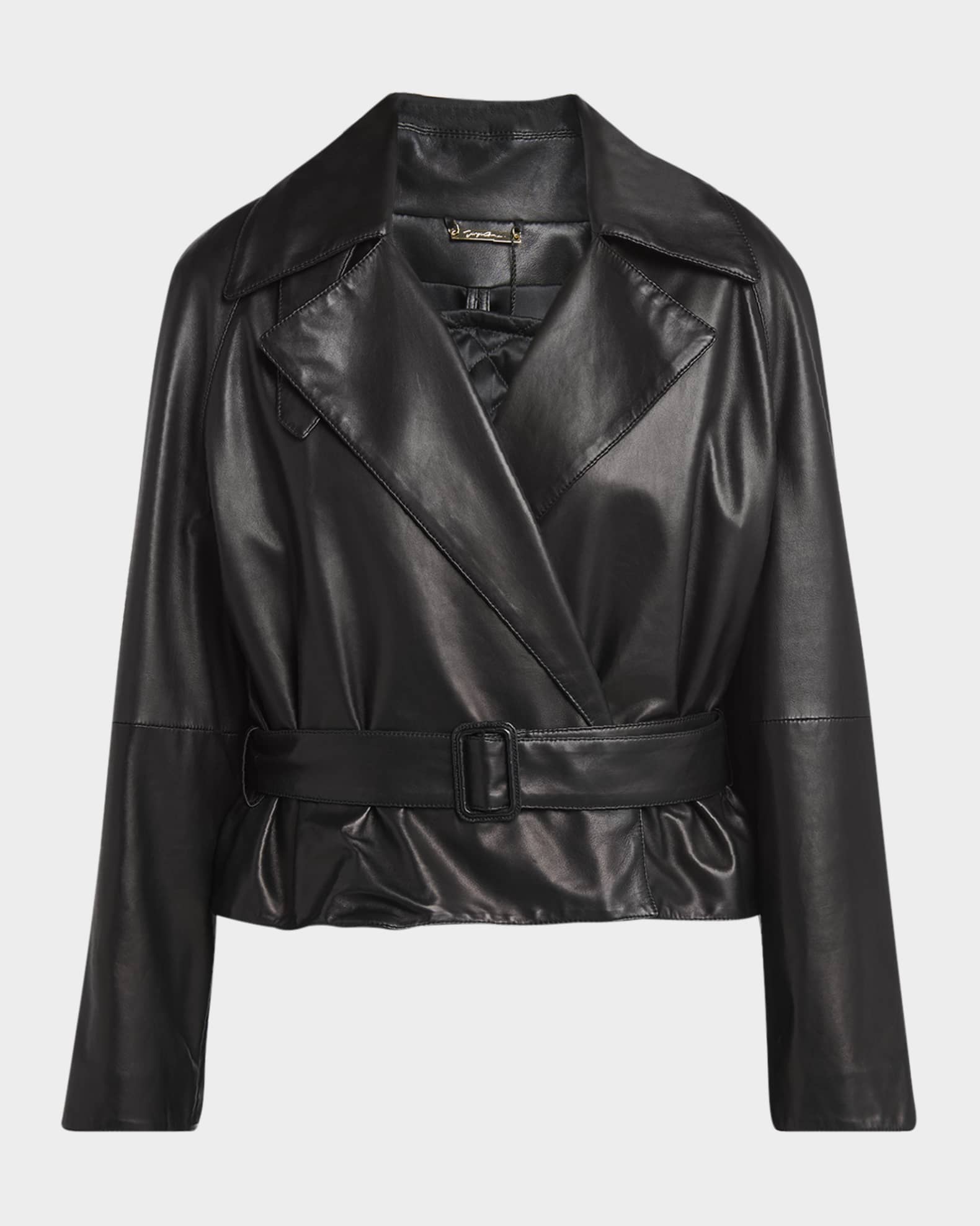 Belted Short Leather Moto Jacket