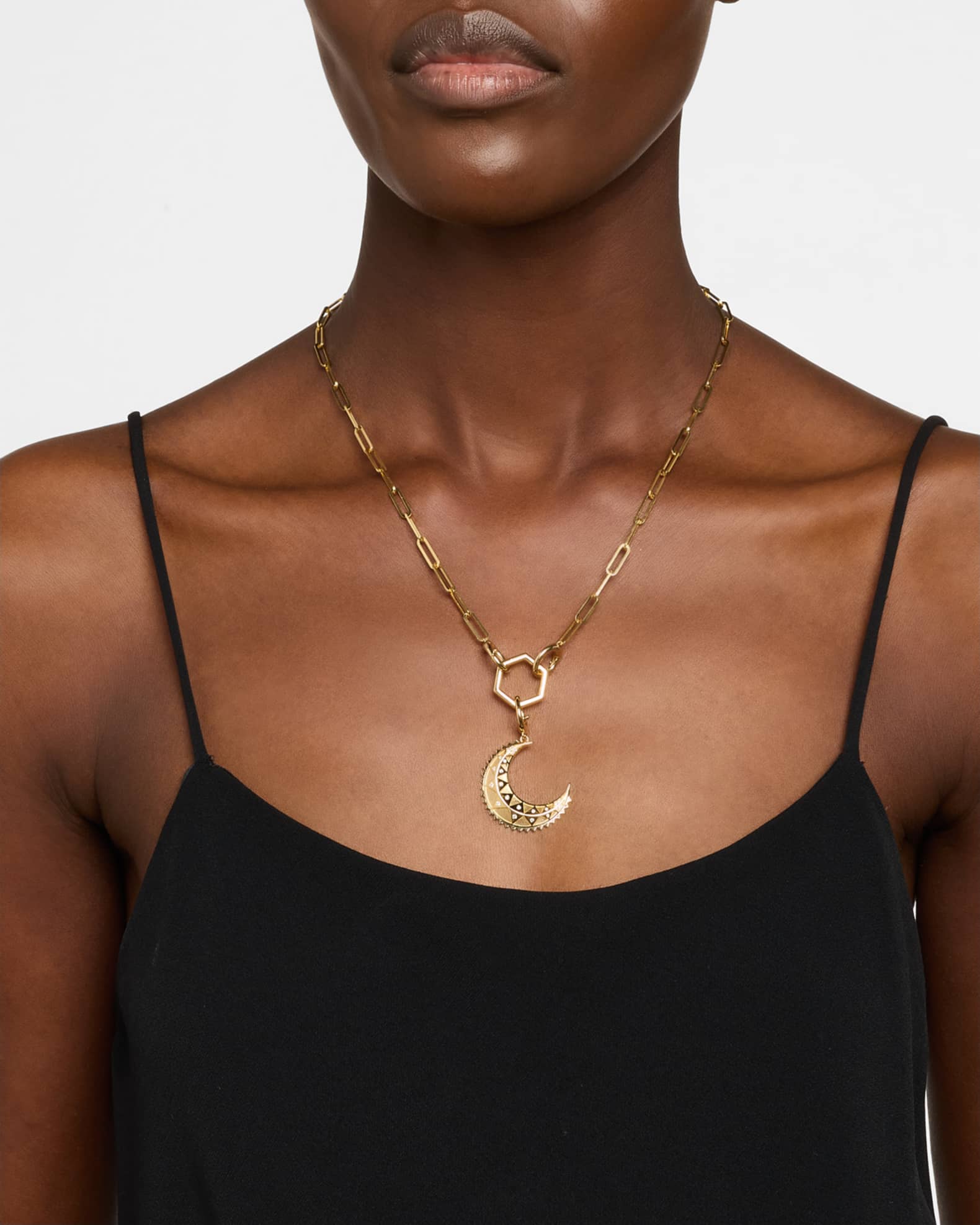 18K Textured Gold Moon Mini Pendant with Diamonds 1