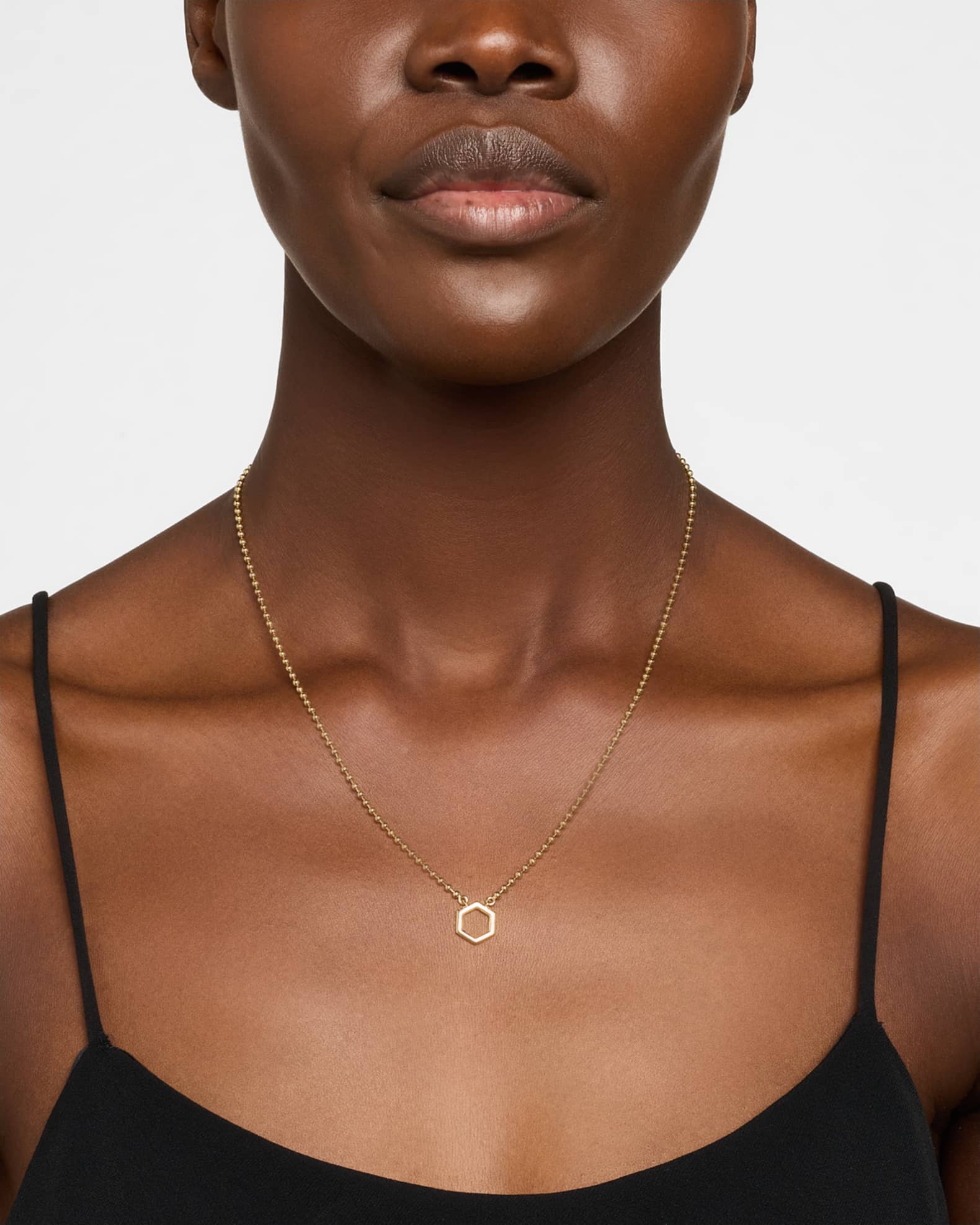 18K Yellow Gold Bead Hexagon Pendant Necklace 1