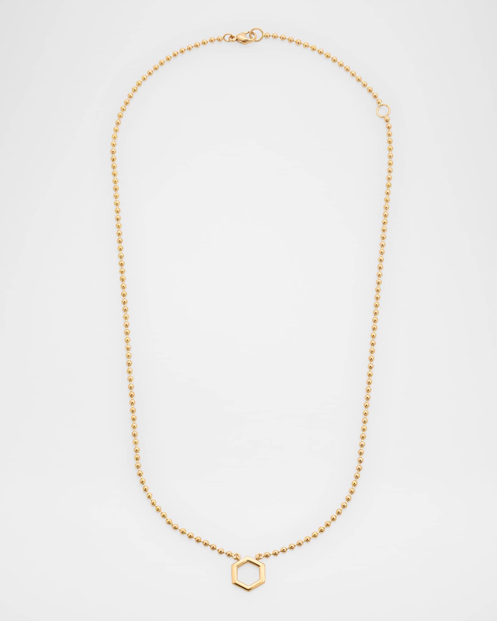 18K Yellow Gold Bead Hexagon Pendant Necklace 0