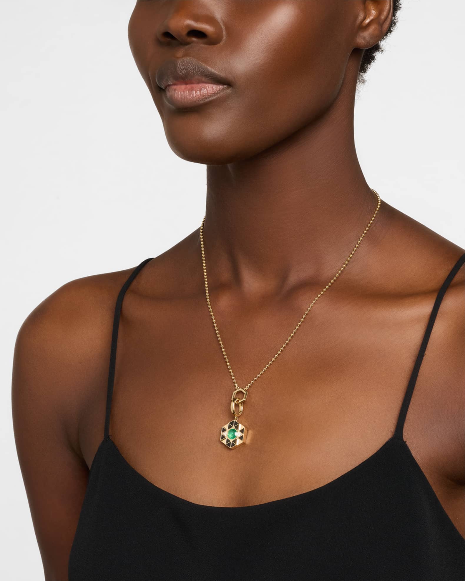 18K Yellow Gold Evil Eye Charm Pendant with Diamonds, Emerald and Onyx 1