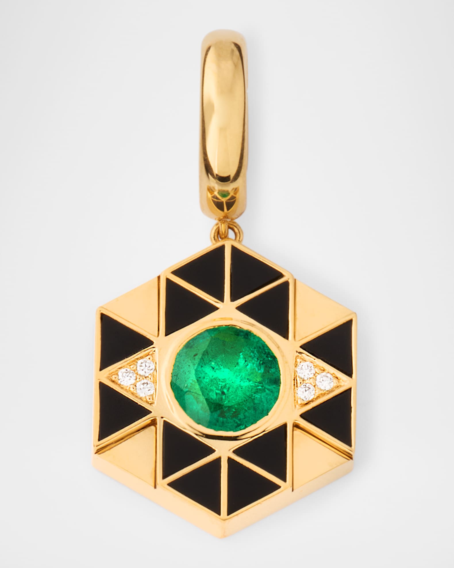 18K Yellow Gold Evil Eye Charm Pendant with Diamonds, Emerald and Onyx 0