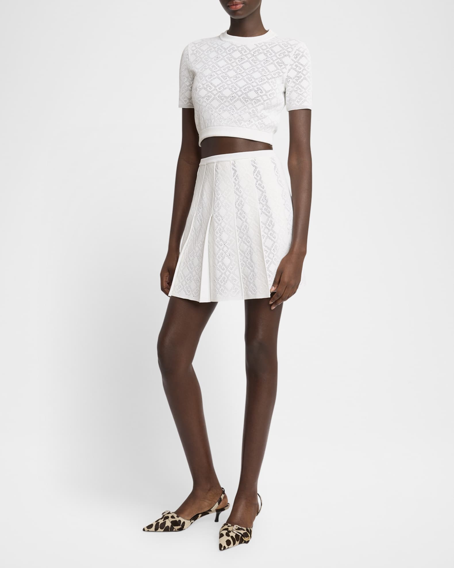 4G Pointelle Knit Short-Sleeve Crop Sweater 1