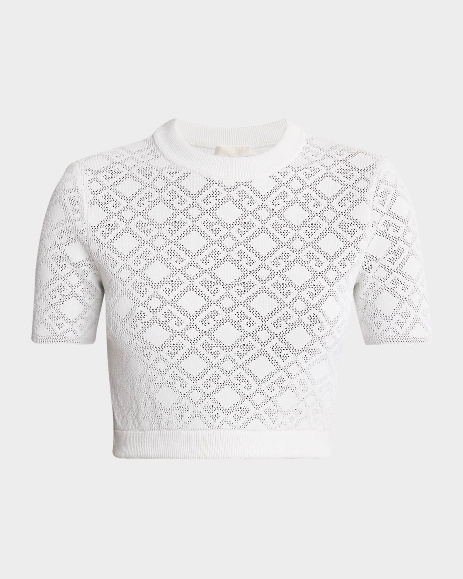 4G Pointelle Knit Short-Sleeve Crop Sweater 0