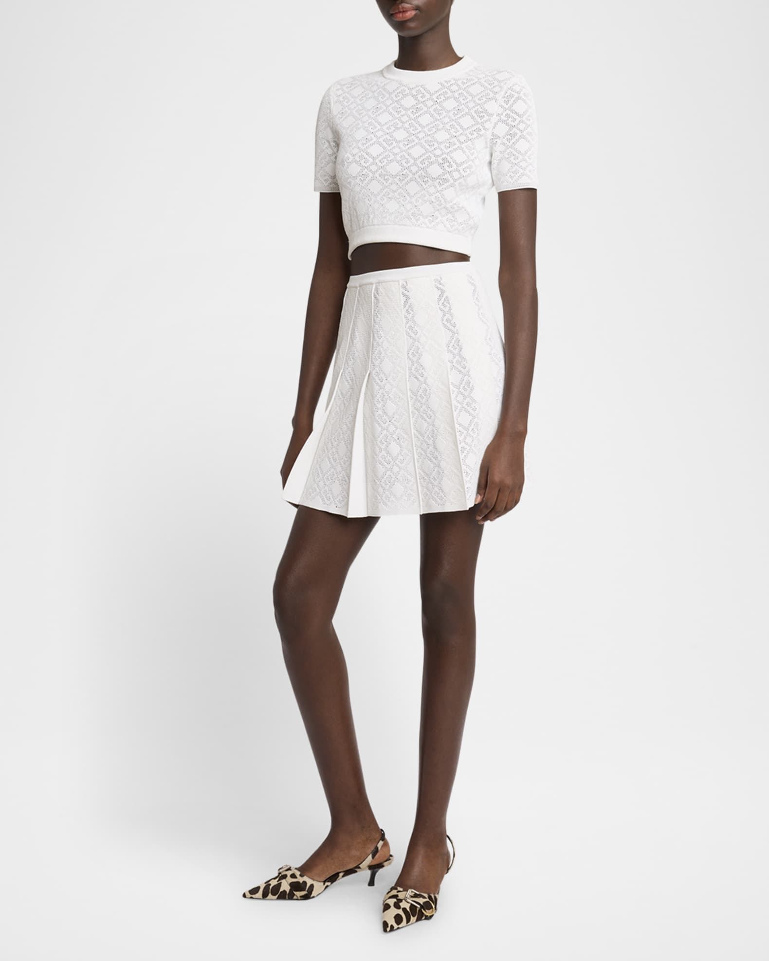 4G Pointelle Knit Pleated Mini Skirt 1