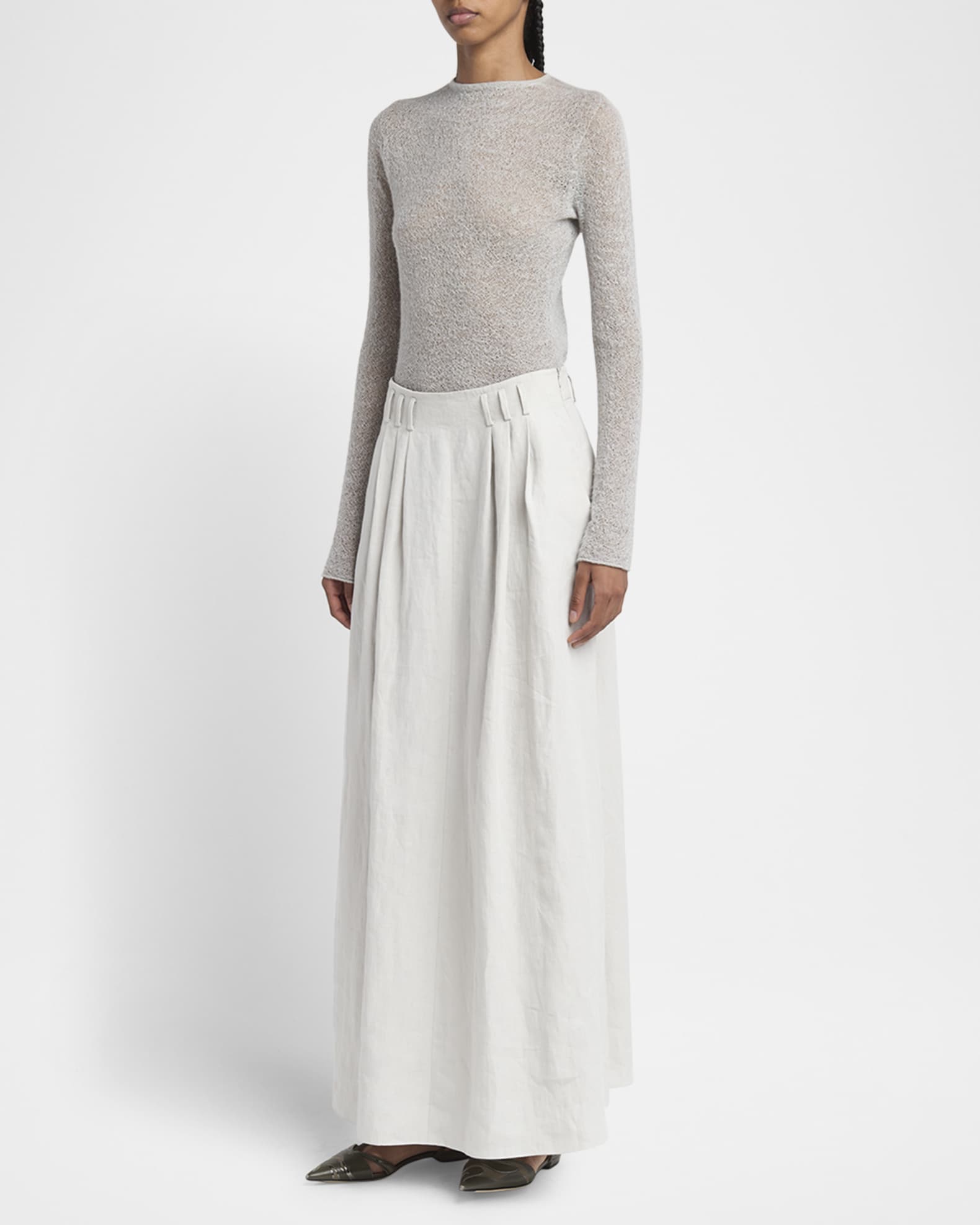 Giorgio Armani Triple Pleated Linen Maxi Skirt | Neiman Marcus