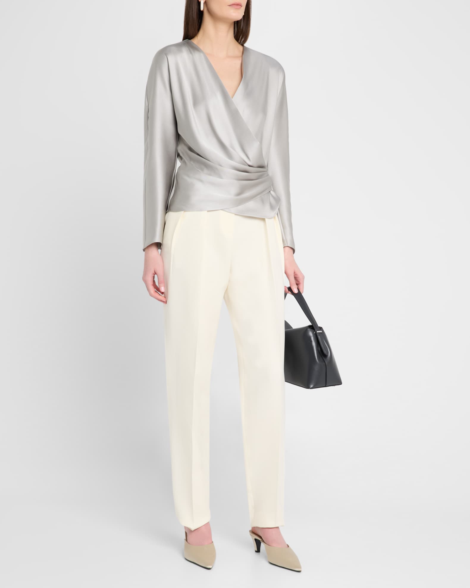 Pleated Cady Straight-Leg Tuxedo Trousers 1
