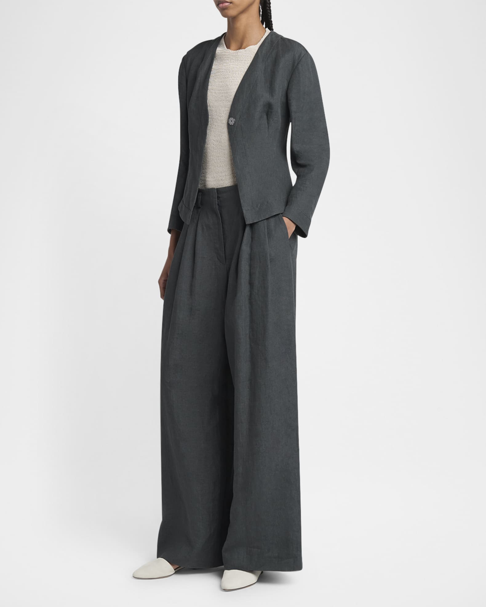 Short Linen Single-Breasted Blazer 1