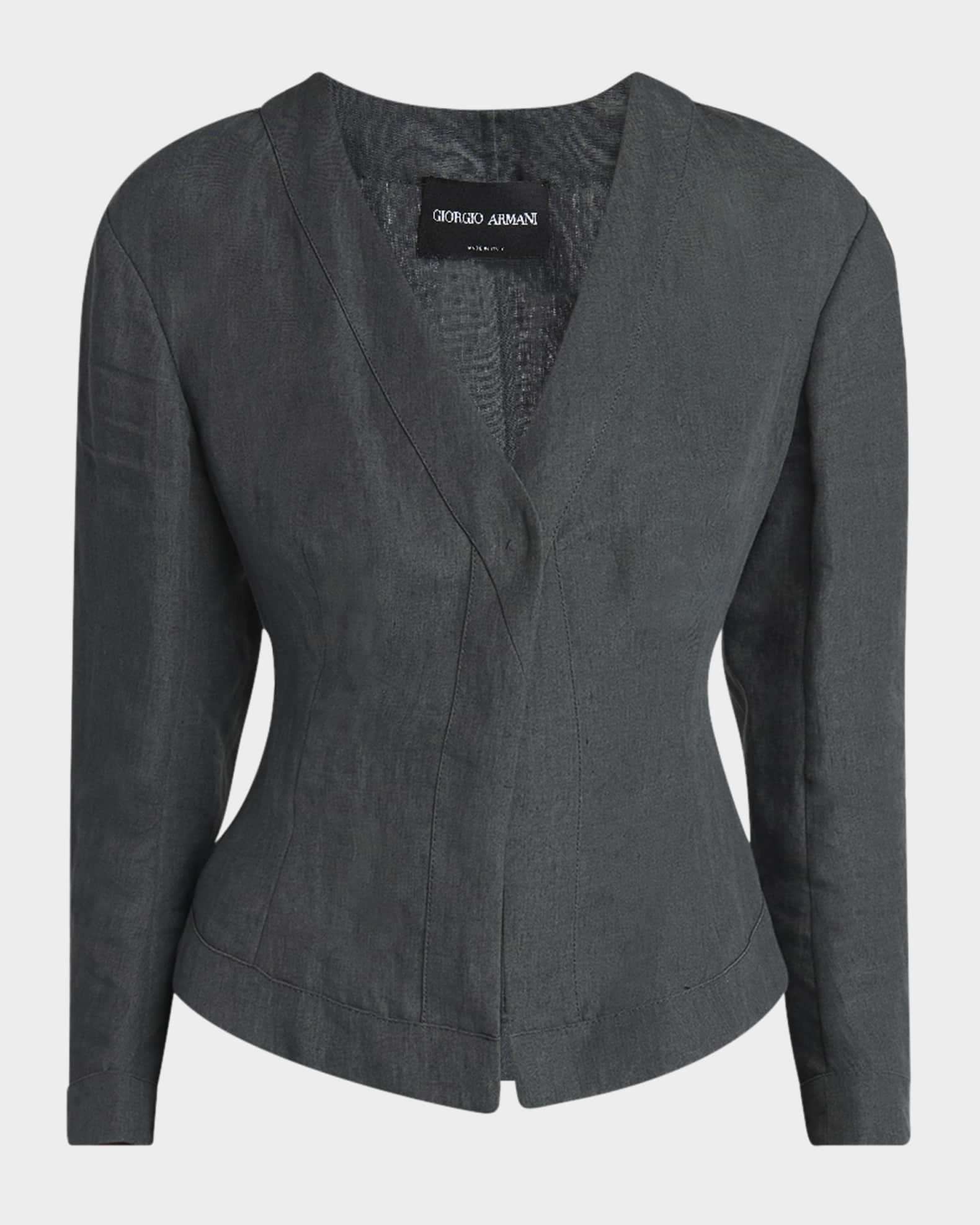 Short Linen Single-Breasted Blazer 0
