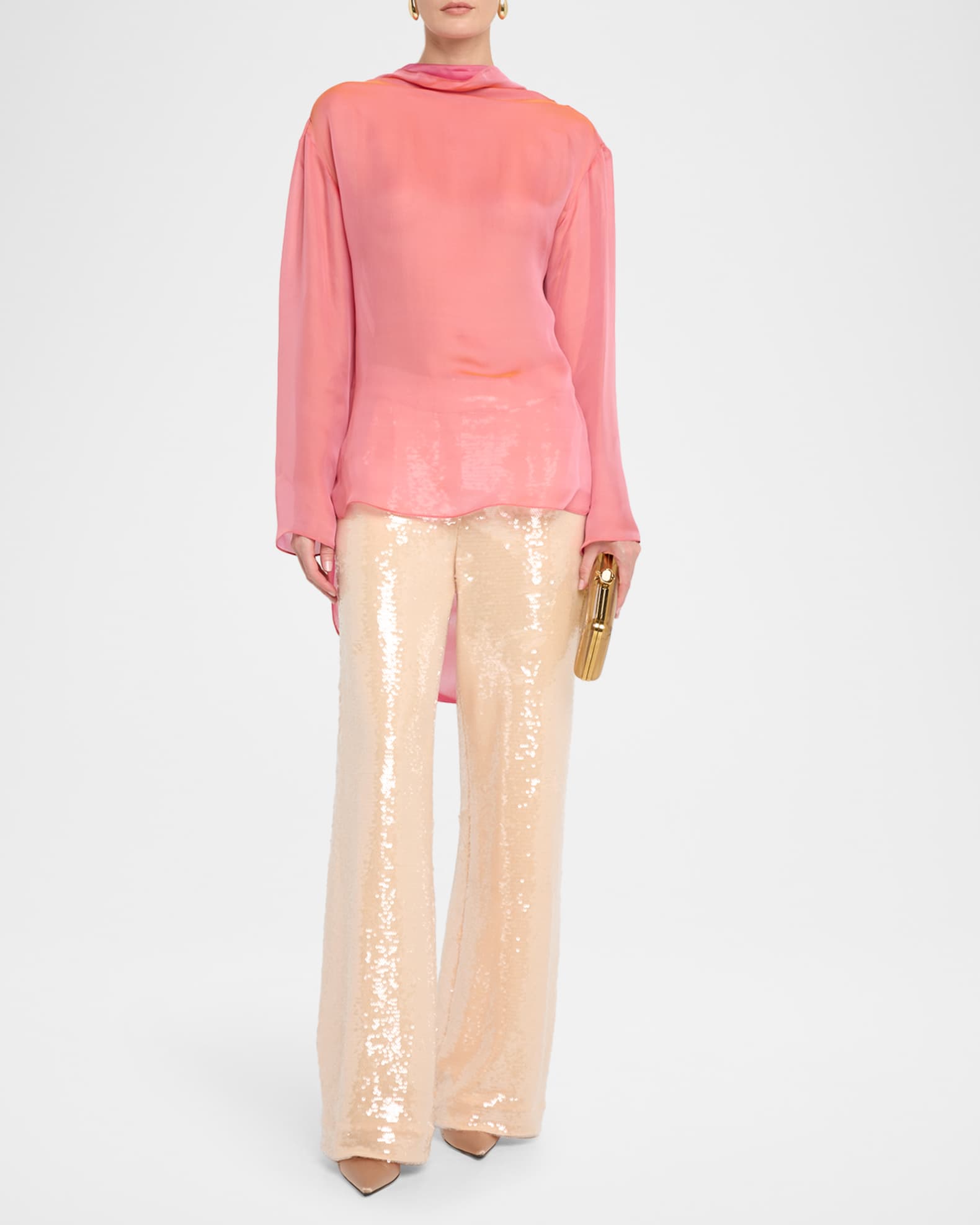 大人女性の Iridescent Armani Giorgio Chiffon Tunic Backless Cowl トップス