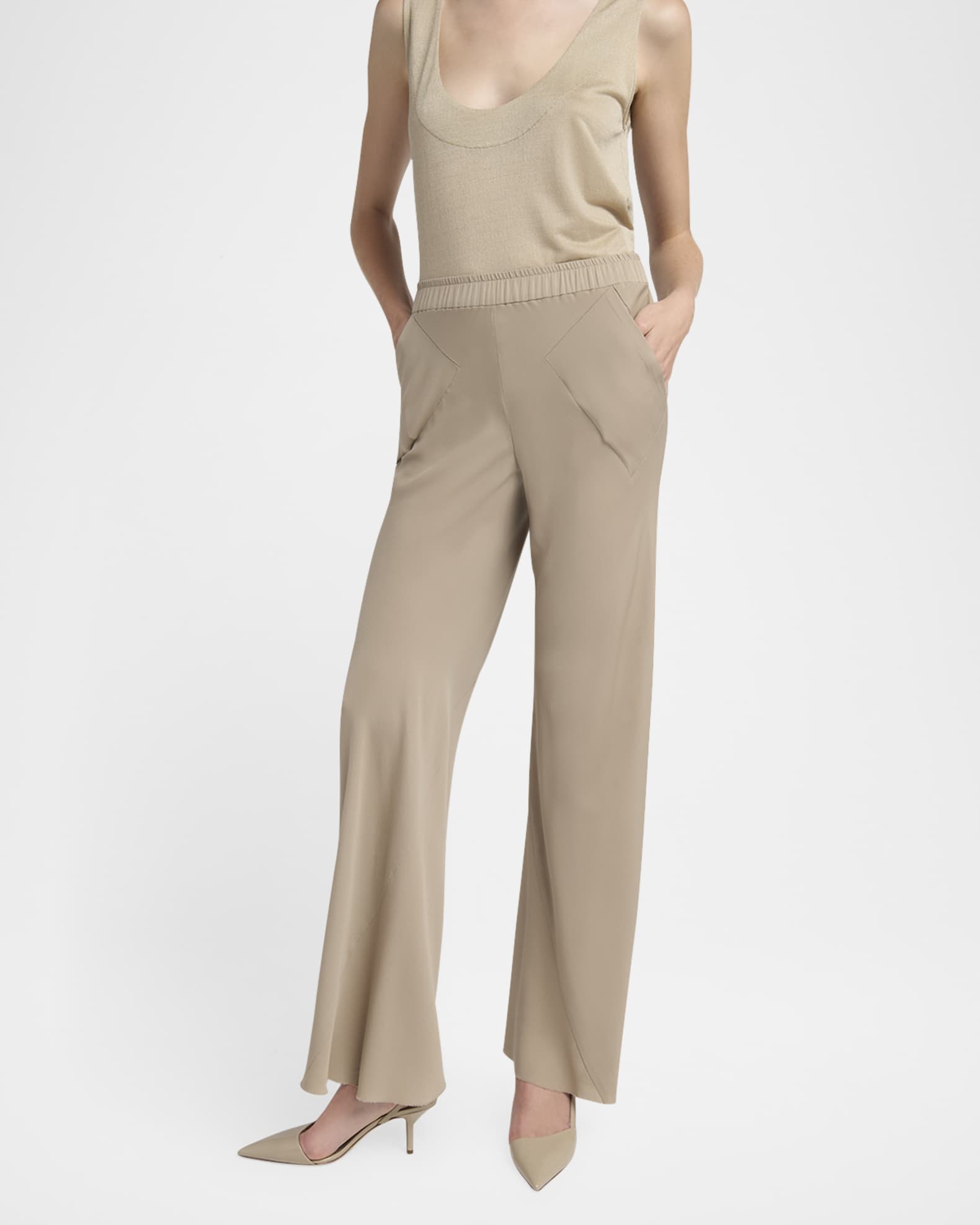 Giorgio Armani Triple Silk Georgette Flat Front Trousers