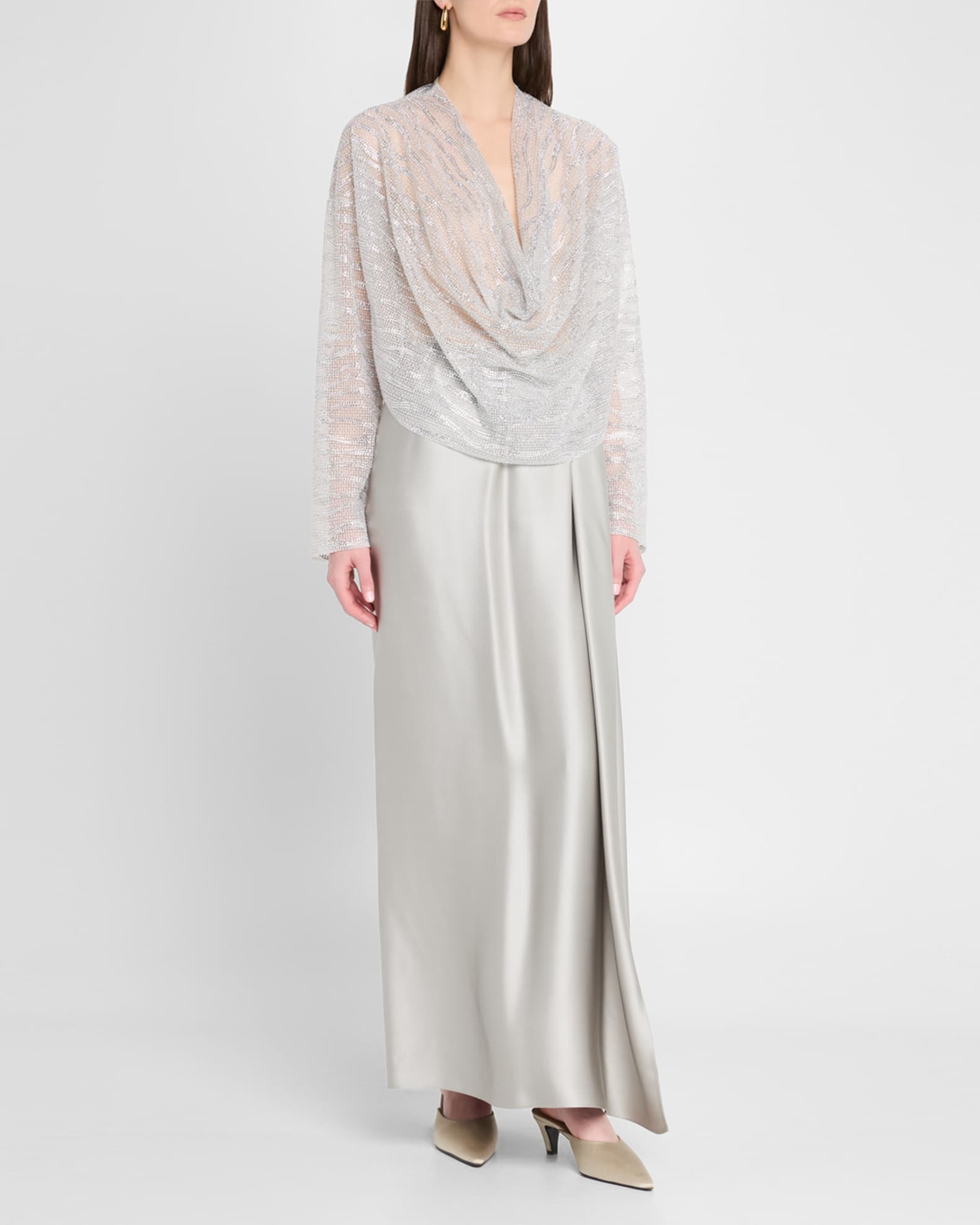 Embellished Draped Long-Sleeve Blouse 1