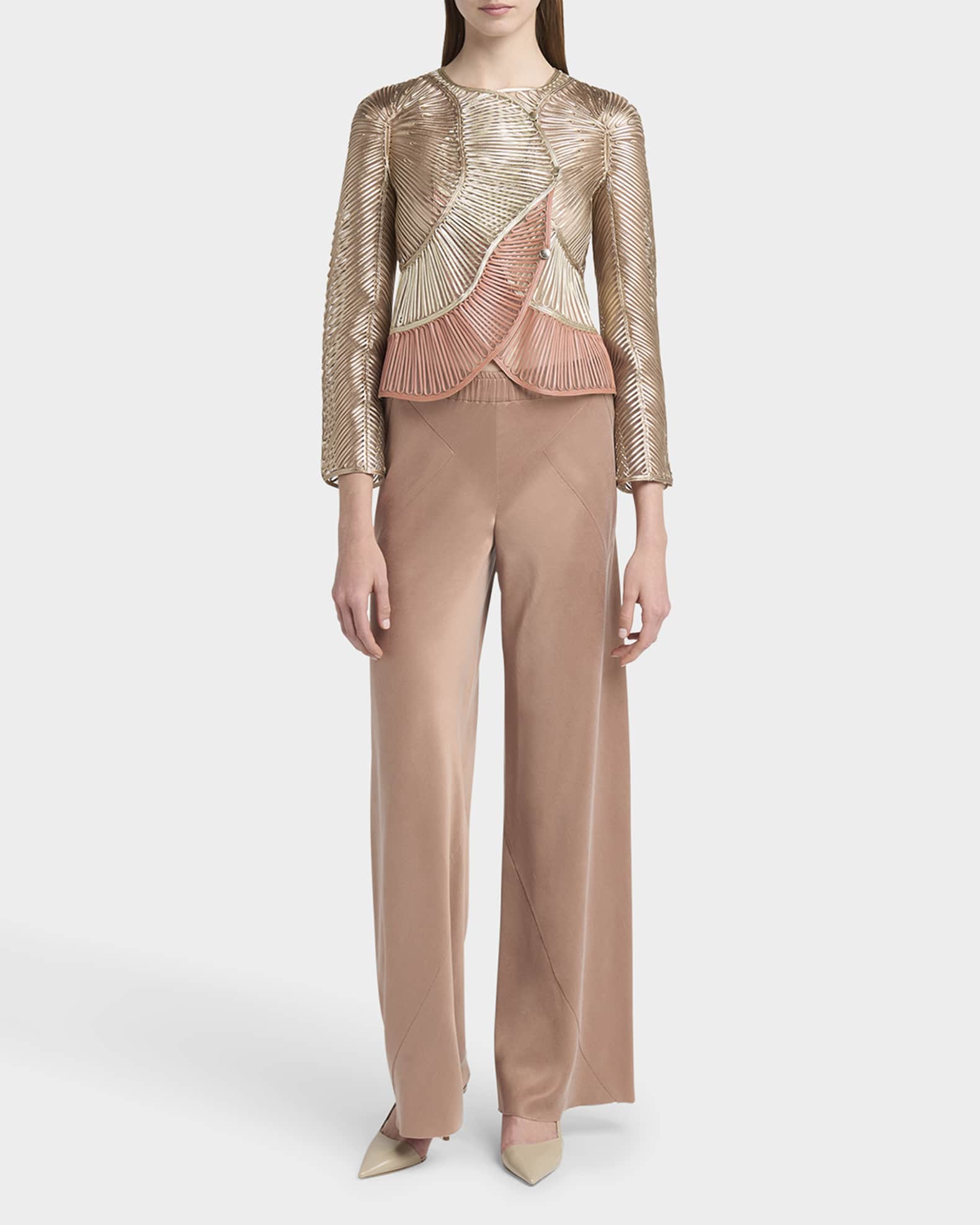 Metallic Soutache Two-Tone Leather Jacket 1