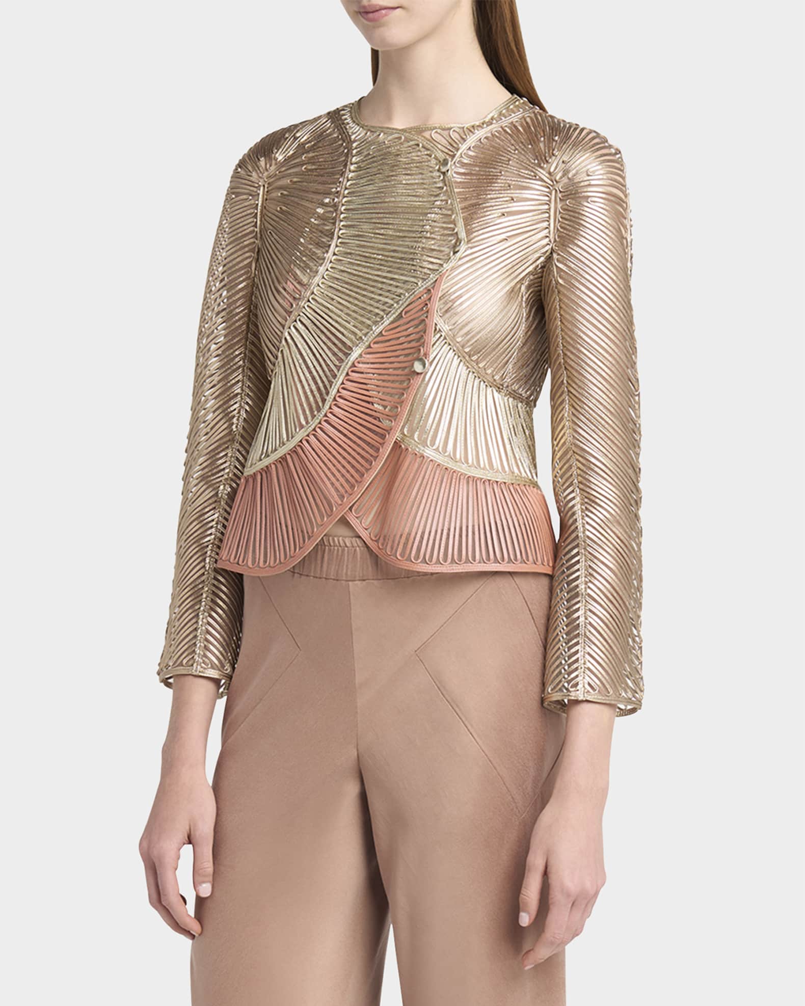 Giorgio Armani Metallic Soutache Two-Tone Leather Jacket