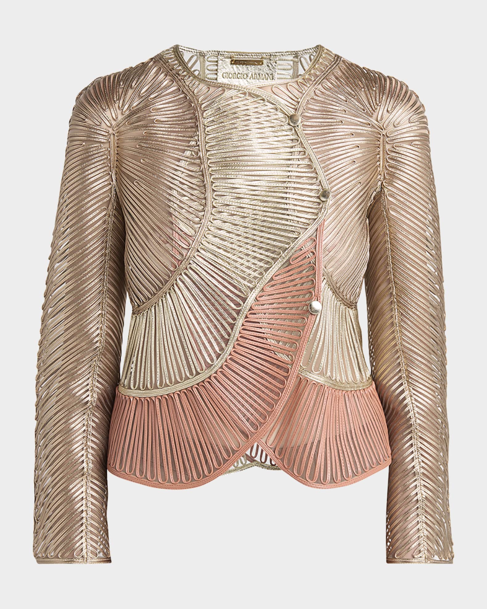 Metallic Soutache Two-Tone Leather Jacket 0