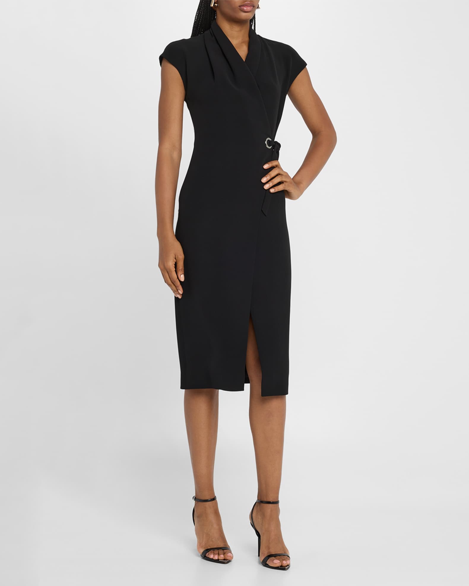 GIORGIO ARMANI ワンピース Giorgio Armani Cap-Sleeve Cupro Wrap Midi Dress | Neiman Marcus