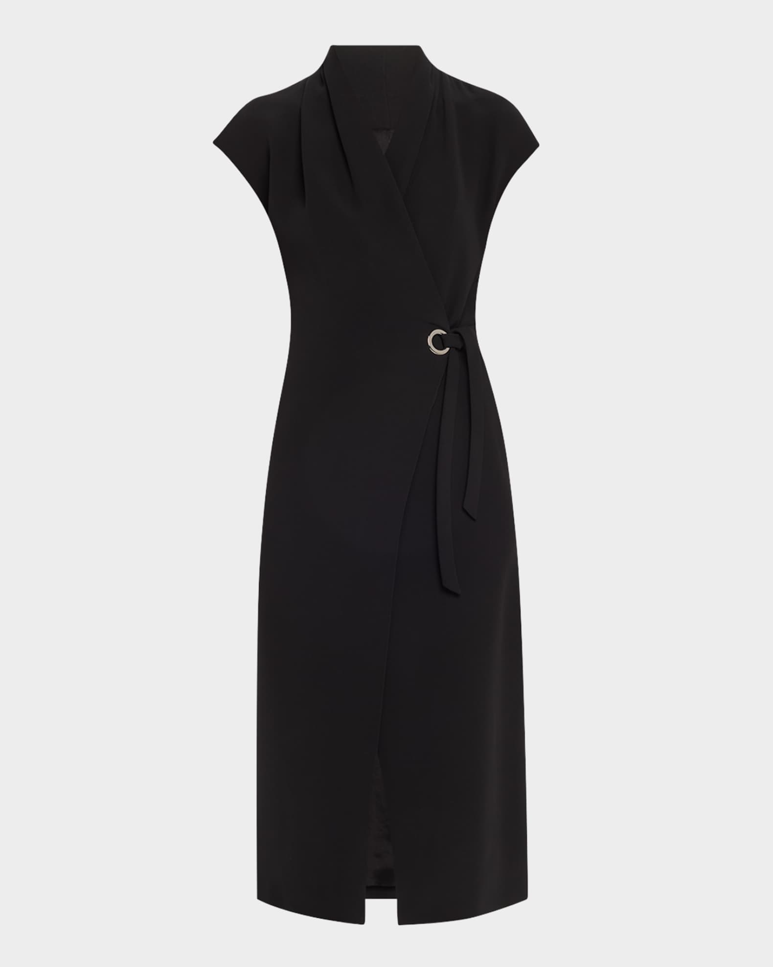 Cap-Sleeve Cupro Wrap Midi Dress 0