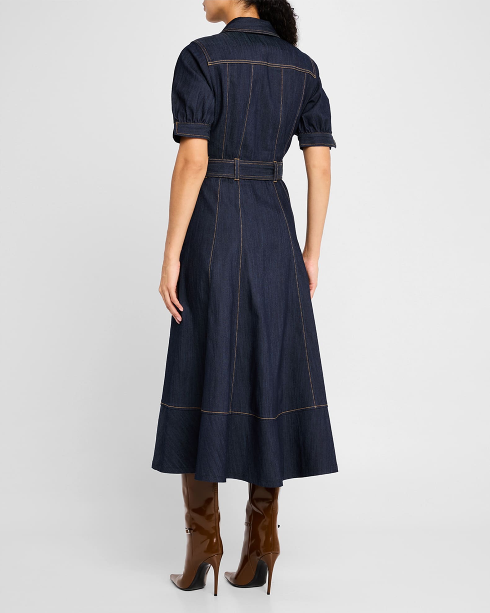 Suzie Denim Puff-Sleeve Midi Dress