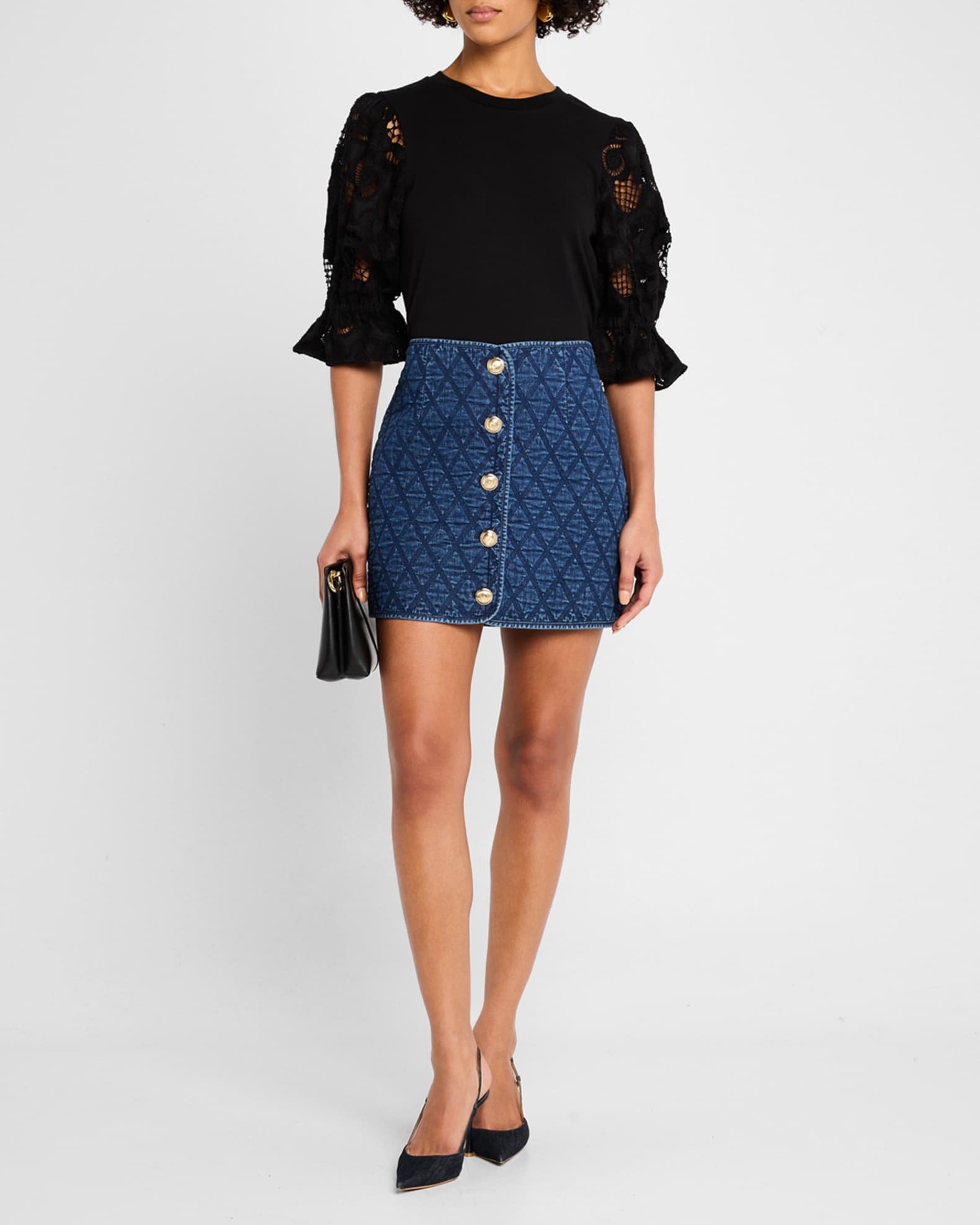 Cinq a Sept Gretchen Quilted Denim Mini Skirt | Neiman Marcus