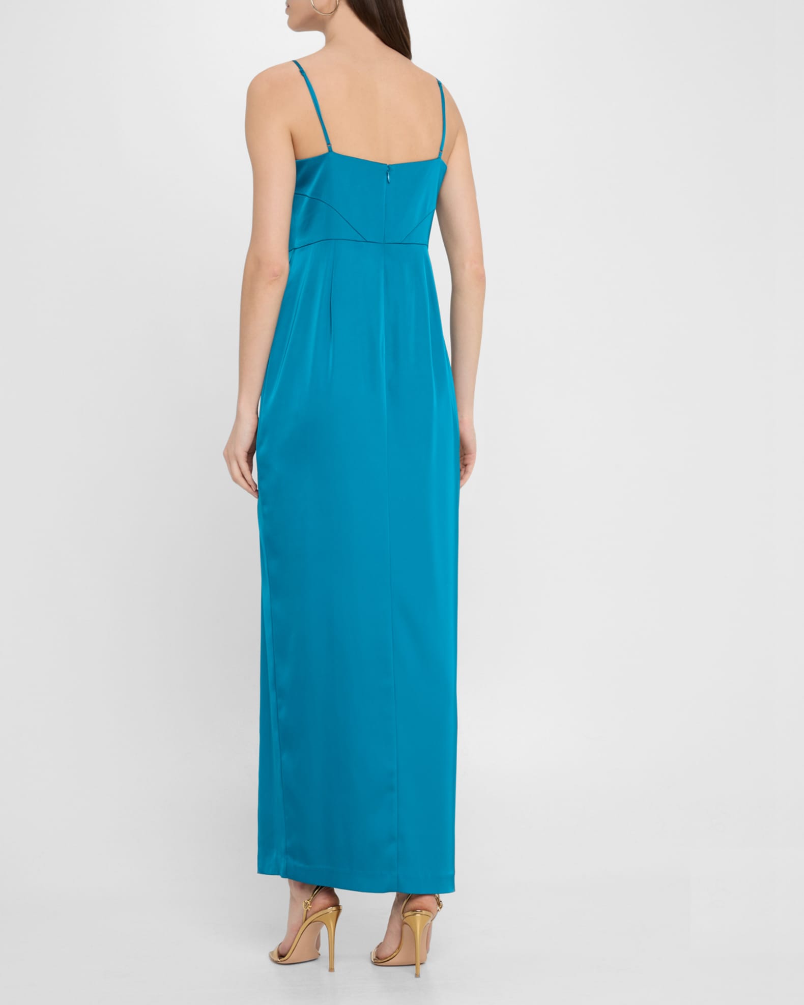 liv foster clara one-shoulder rosette satin a-line maxi dress Adora Design 3182 Strapless Beaded Satin Fitted Slit Prom Gown