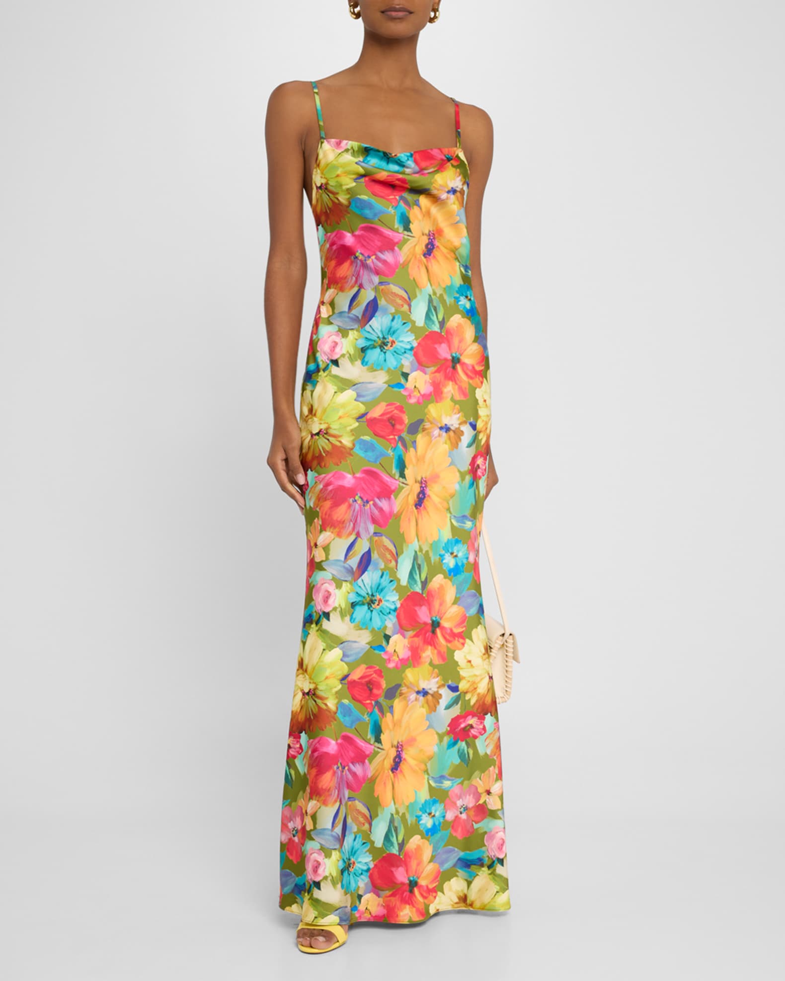 Yara Backless Floral-Print Satin Gown 1