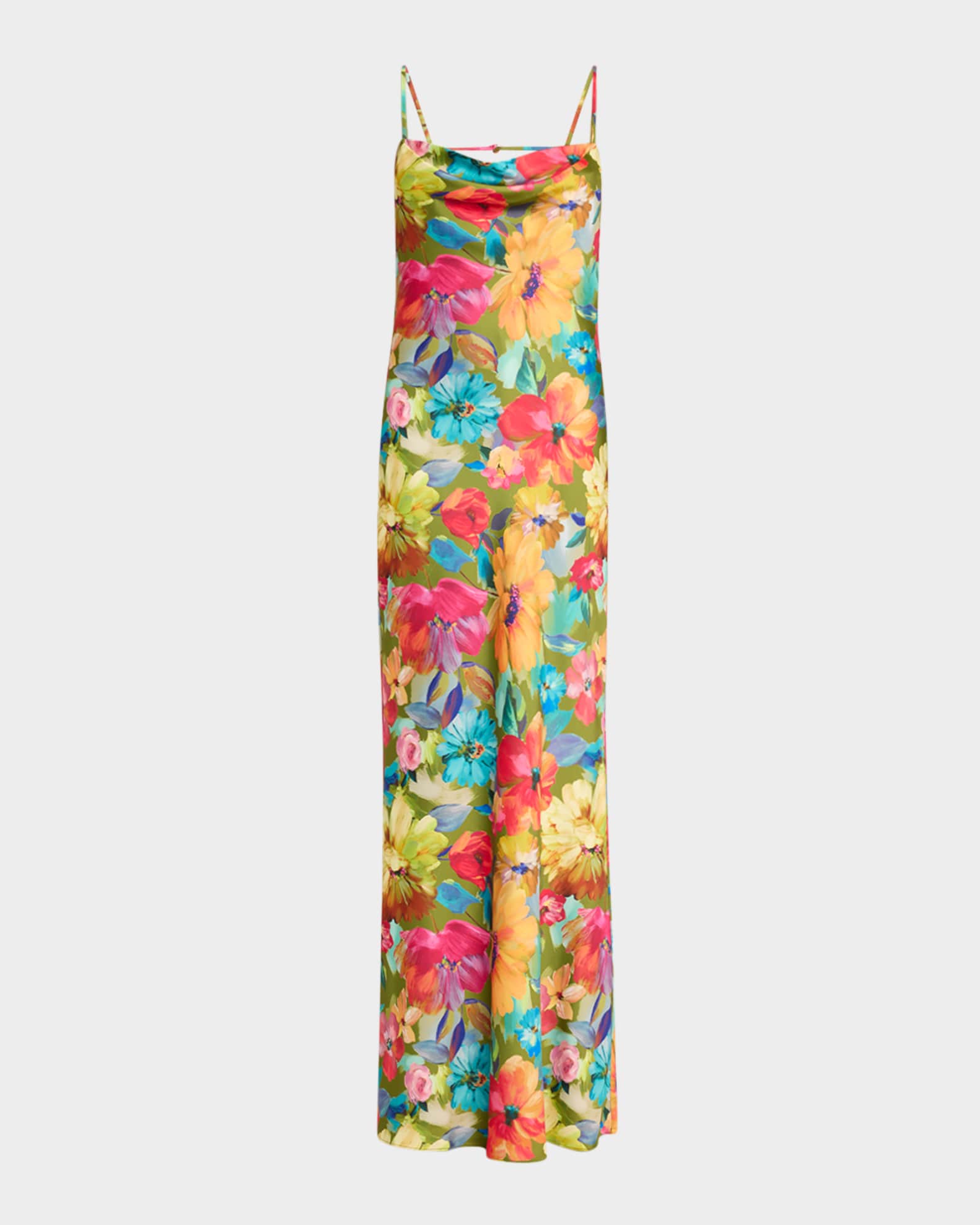 Yara Backless Floral-Print Satin Gown 0