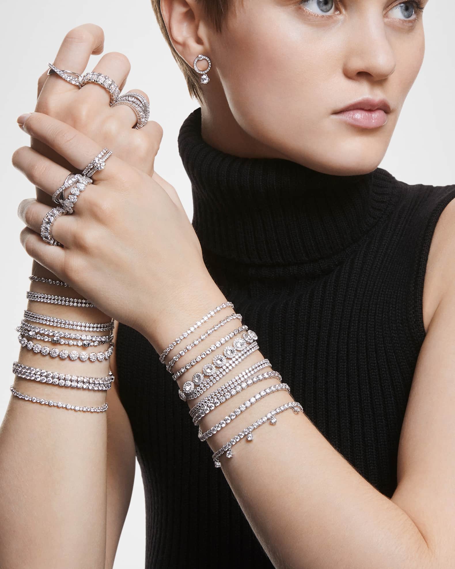 SWAROVSKI Angelic Rhodium Plated Round Cut Crystal Tennis Bracelet Neiman Marcus