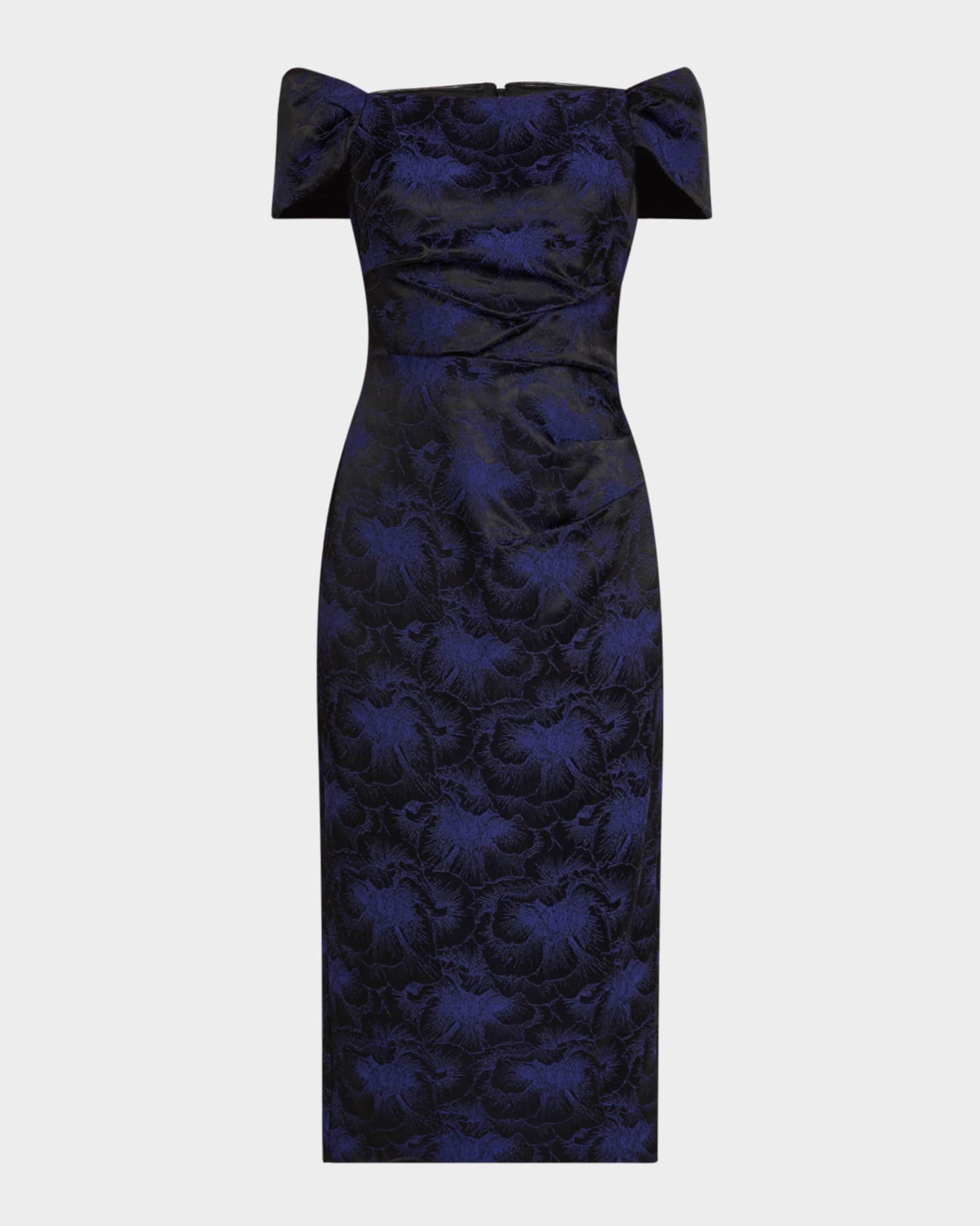 Aidan Mattox Off-Shoulder Floral Jacquard Midi Dress