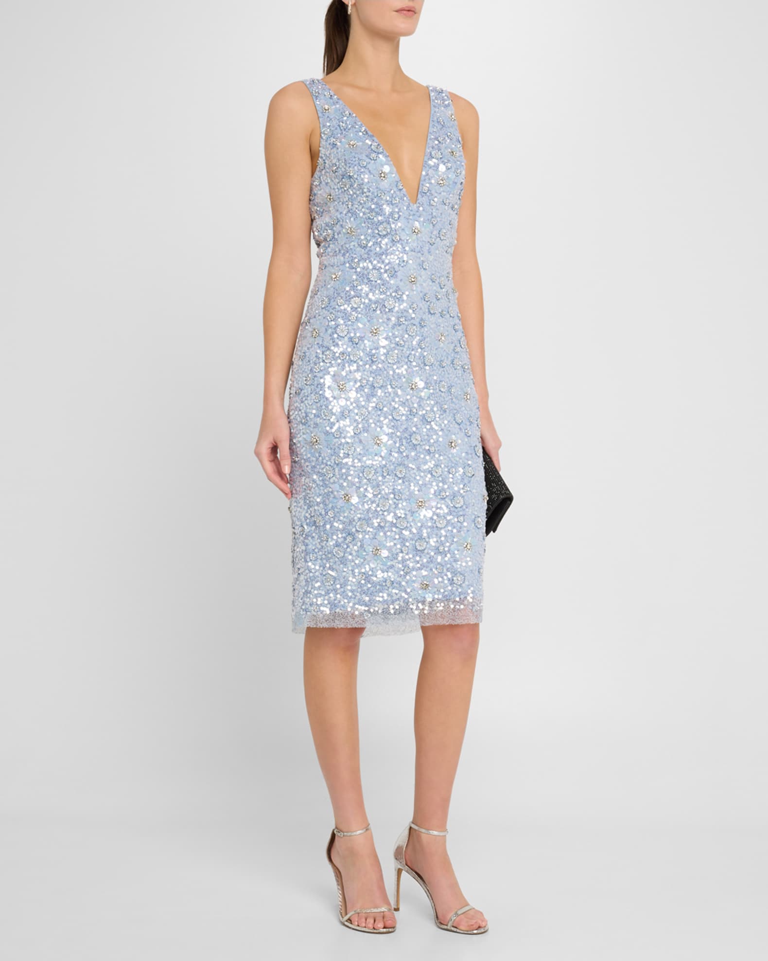 Deep V-Neck Bead & Sequin Dress